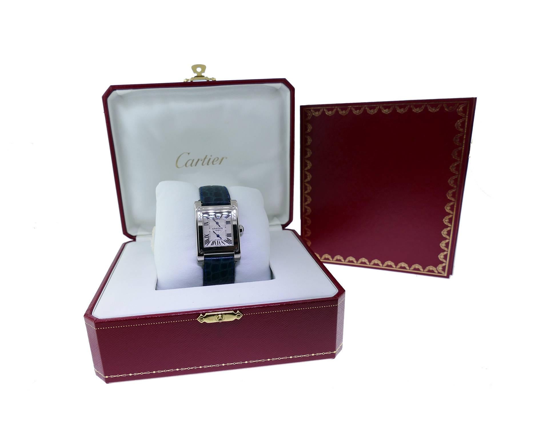 Cartier White Gold Privee Tank A Vis Dual Time Wristwatch 1