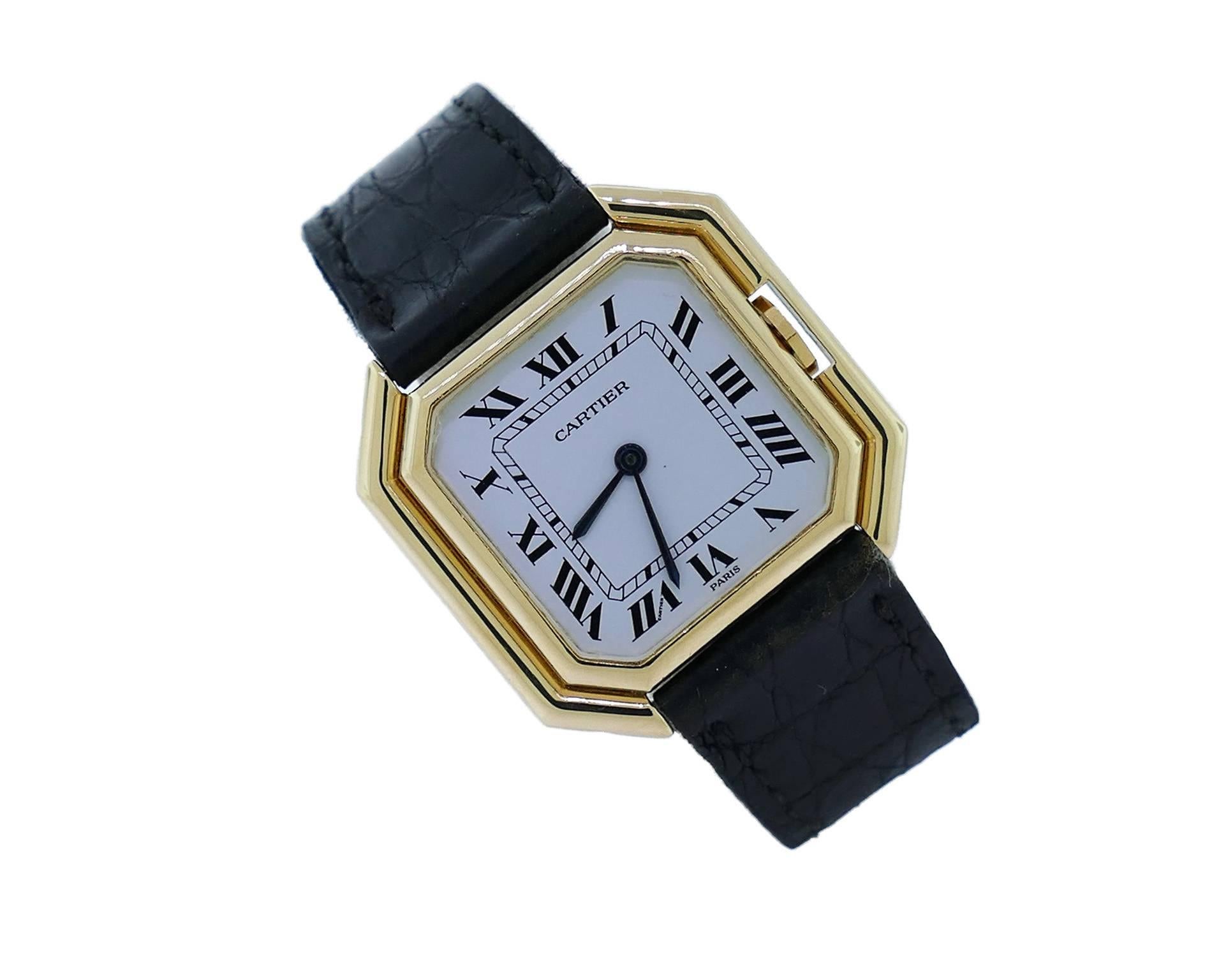 Cartier Yellow Gold Ceinture Automatic Wristwatch In Excellent Condition In Miami, FL