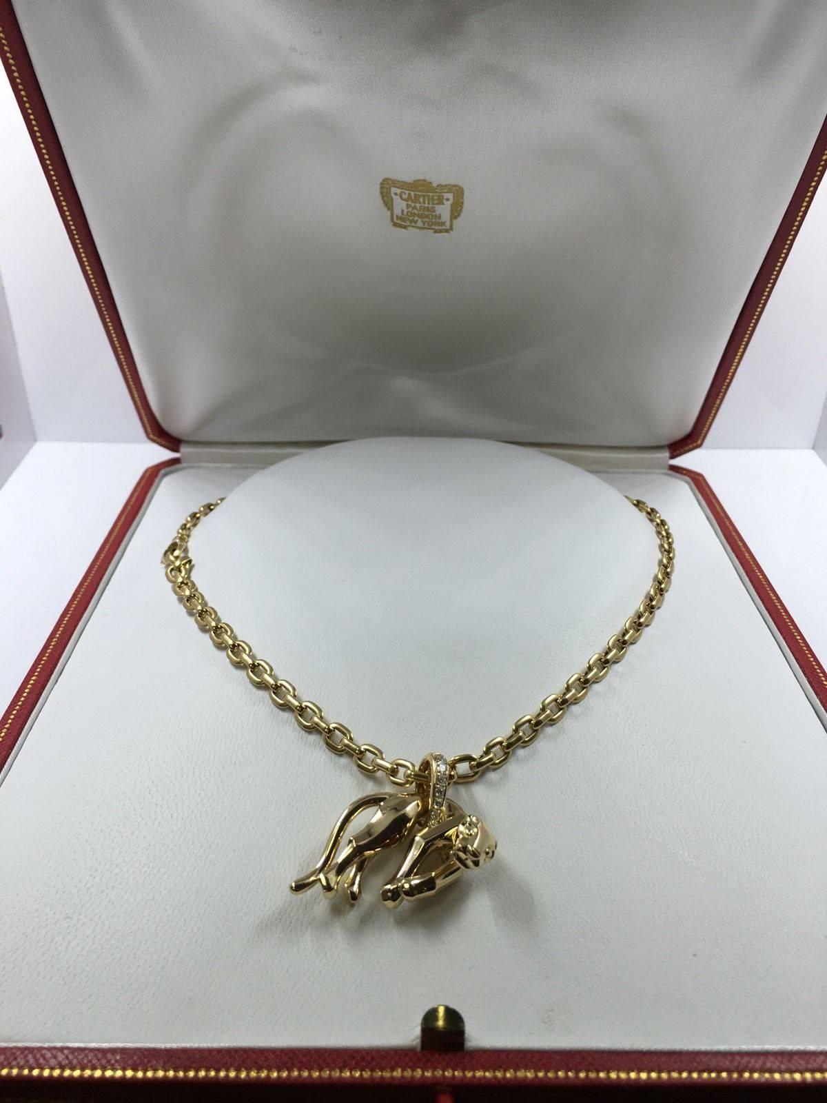 Women's or Men's Cartier Panther Diamond Gold Pendant Necklace