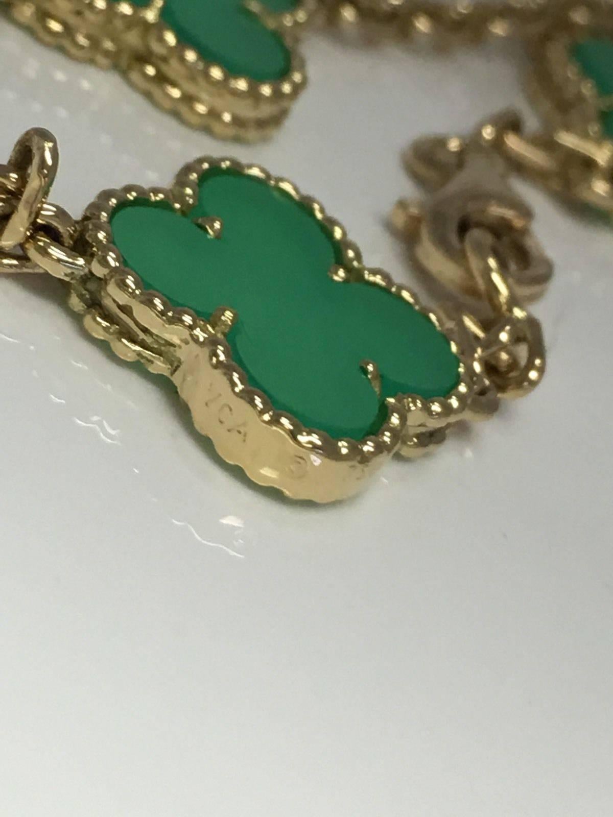 18k Yellow Gold 10-Motif  CHRYSOPRASE necklace by Van Cleef & Arpels. 
Part of VCA's absolutely stunning 