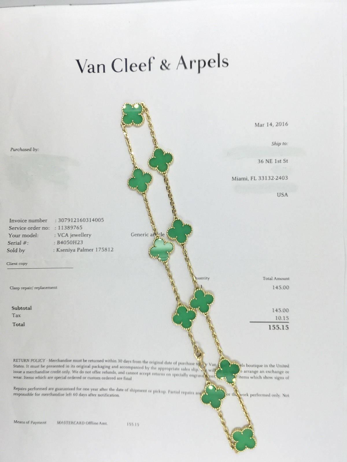 Van Cleef & Arpels Chrysoprase Vintage Alhambra 10 Motif Necklace 3