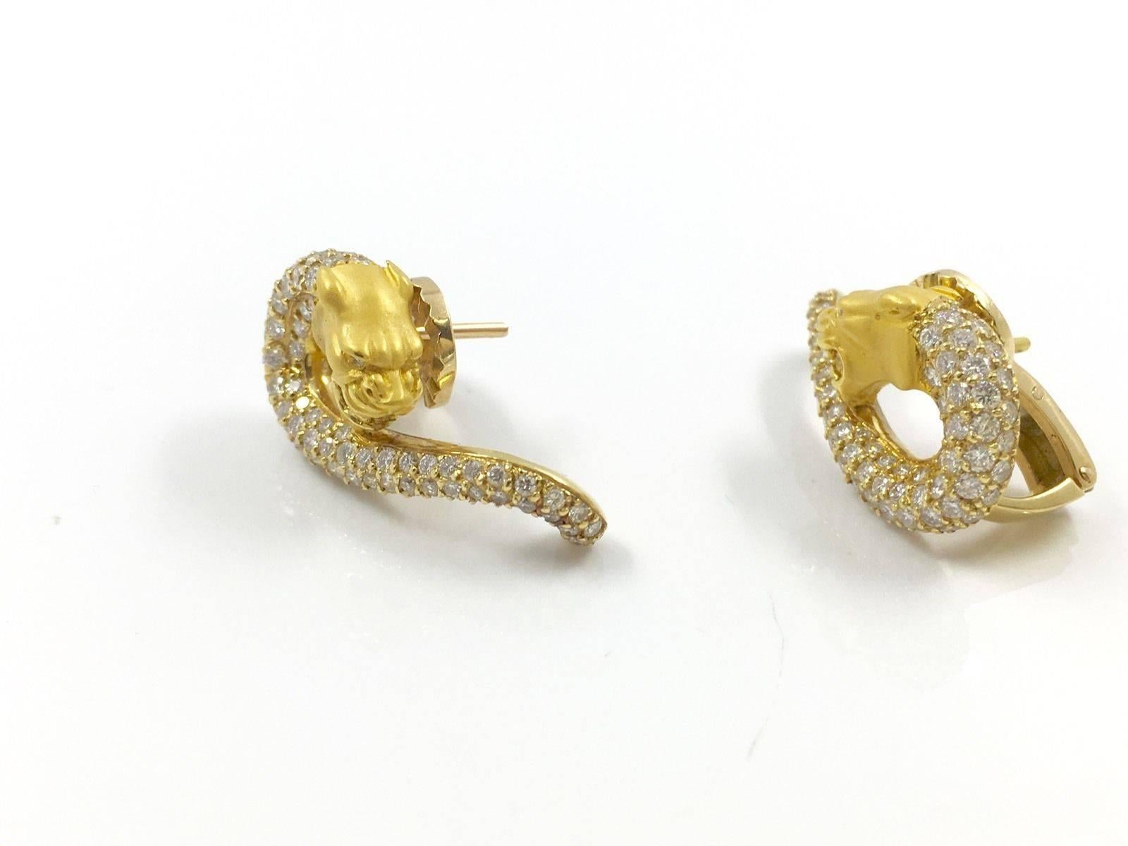 Women's Carrera y Carrera Diamond Gold Panther Earrings