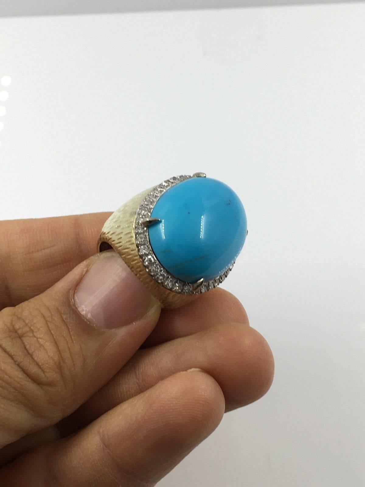 Huge 42 Carat Persian Turquoise Diamond Gold Ring  3