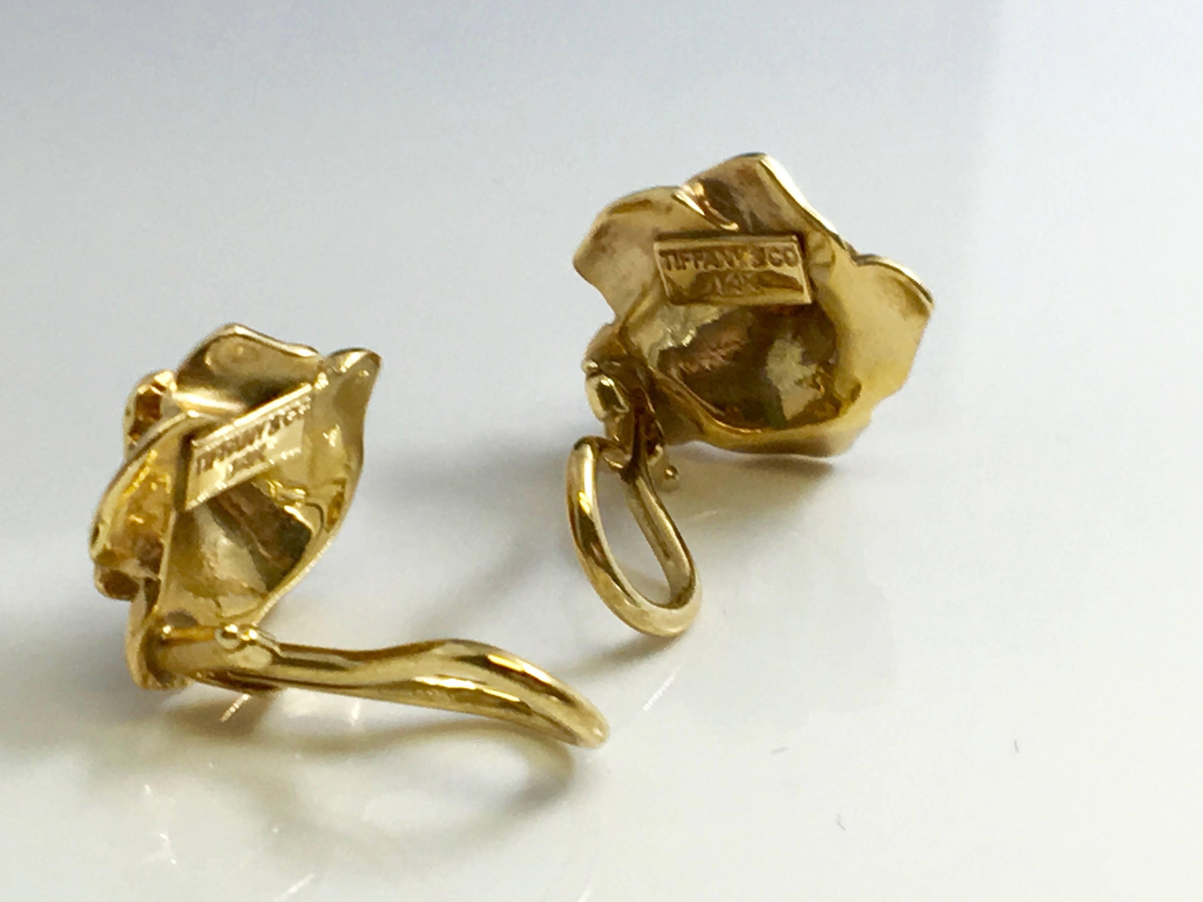 Tiffany & Co. Yellow Gold Rose Flower Earrings w/ Diamonds  Vintage 2