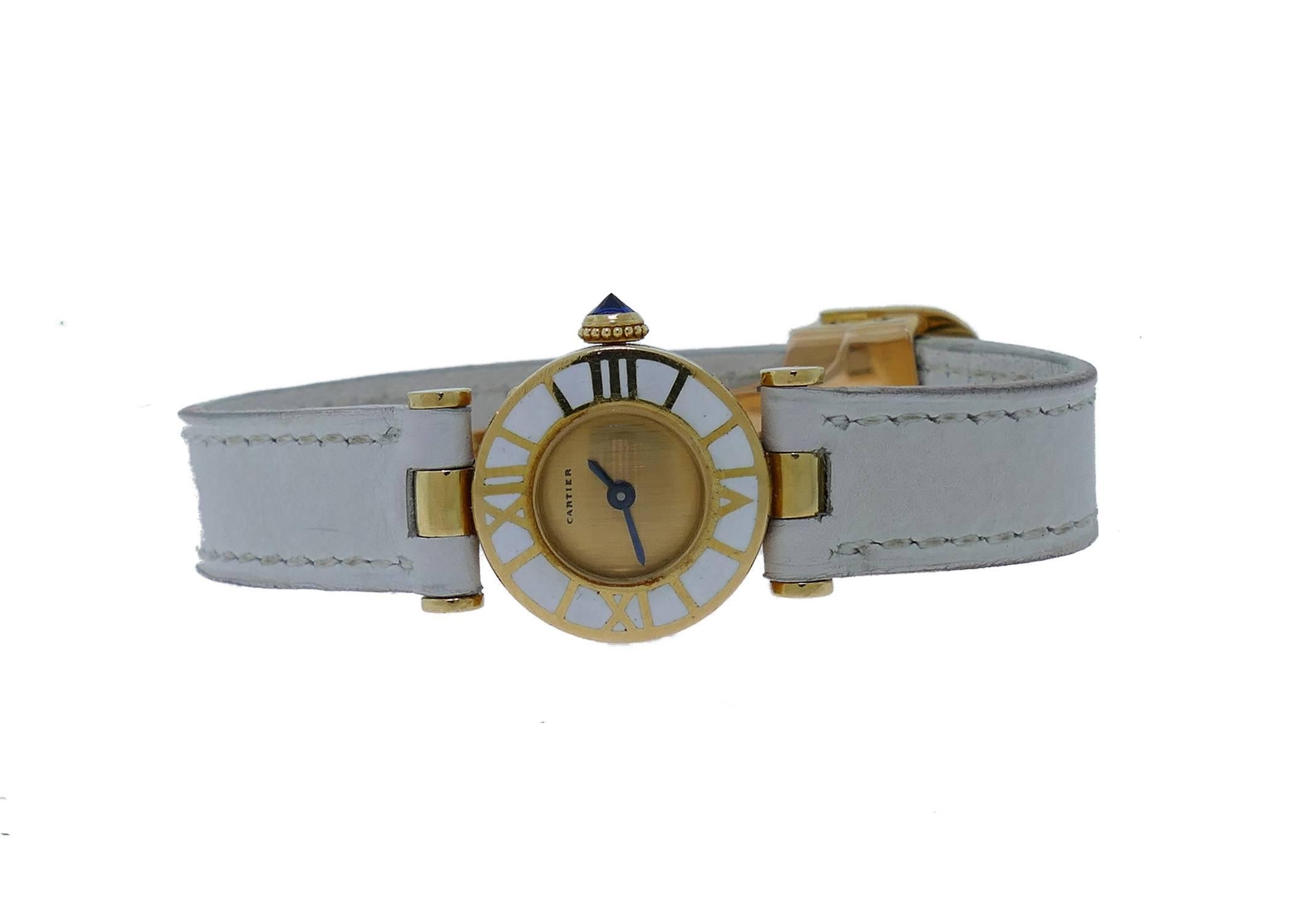 Women's Vintage Ladies Cartier 18k Yellow Gold Enamel Watch