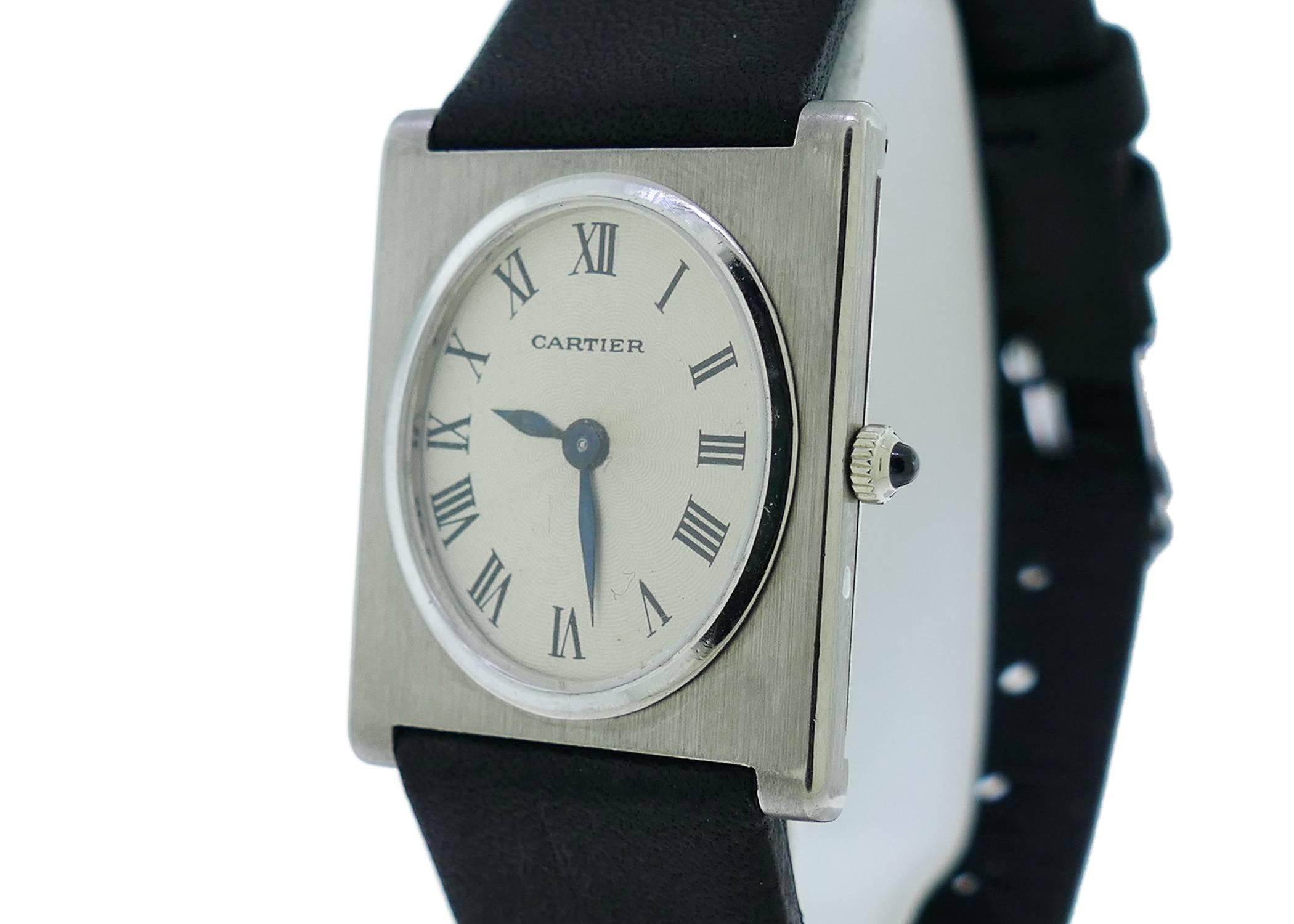 Mens (23x29mm) Vintage Early Cartier / Piaget 18k White Gold Unusual Watch . The Watch is in Great Condition & Keeping Great Time, Movement is Operated by Mechanical Hand Winding. The Watch is on a Generic Strap & Buckle. 