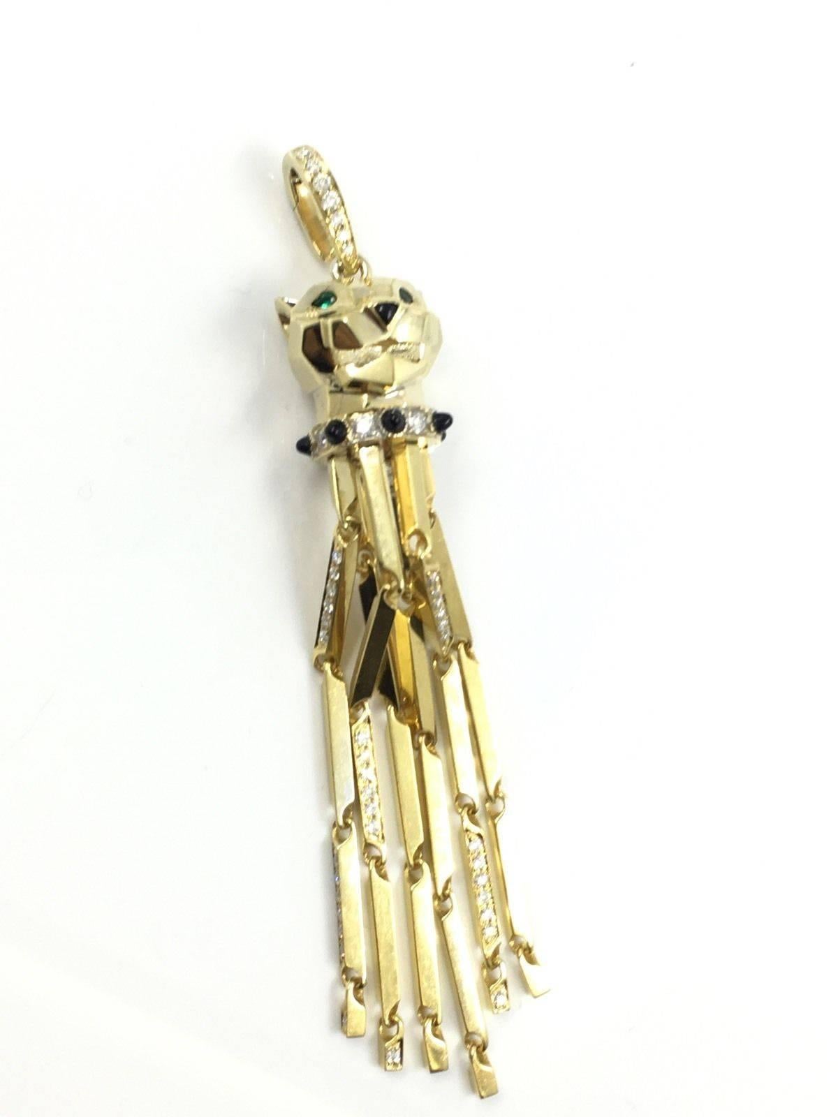 
18k Yellow Gold Panther Diamond Emerald & Black Onyx Pendant by Cartier. Part of the 