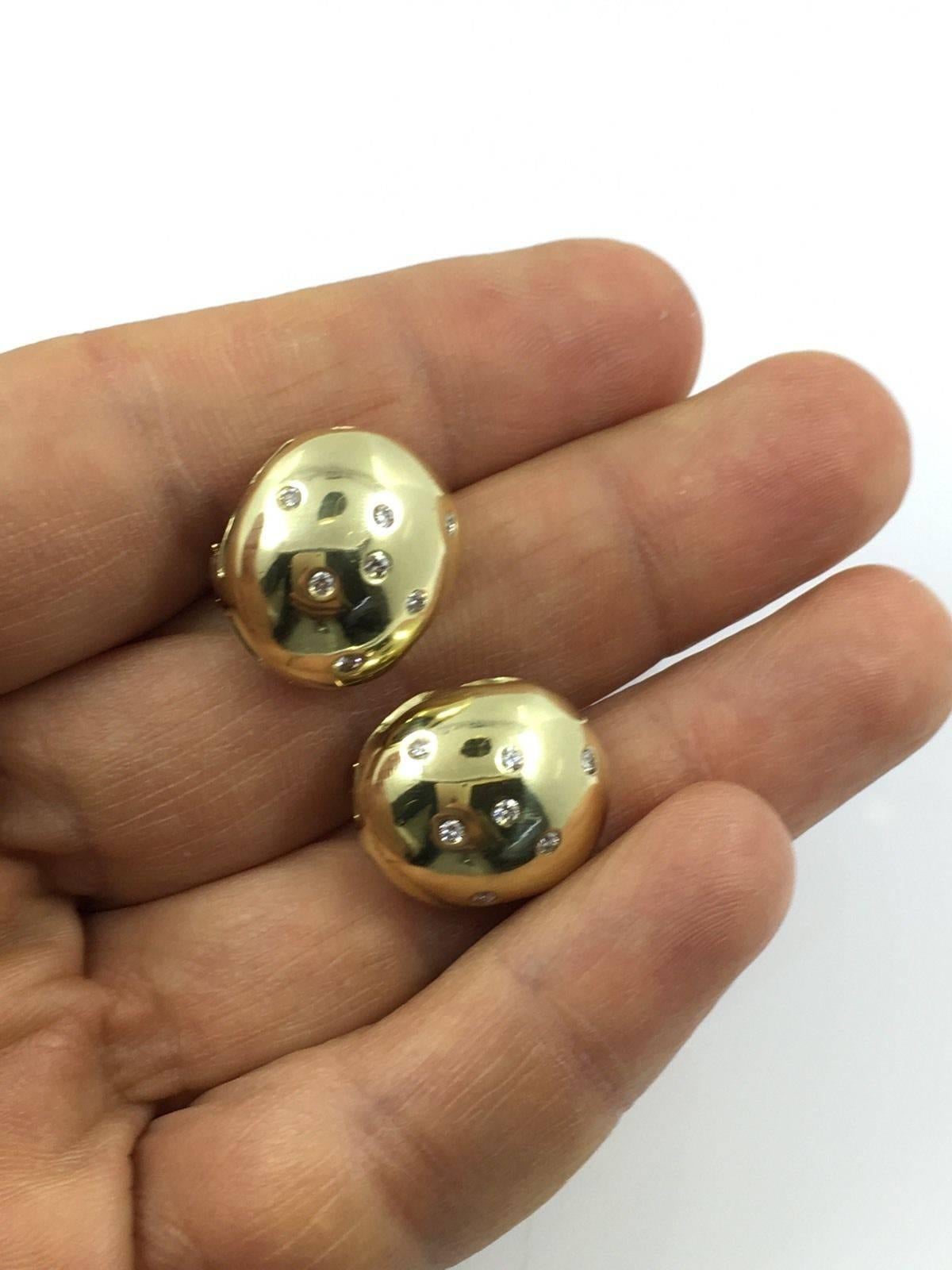 Diamond Gold Dome Clip Earrings For Sale 1
