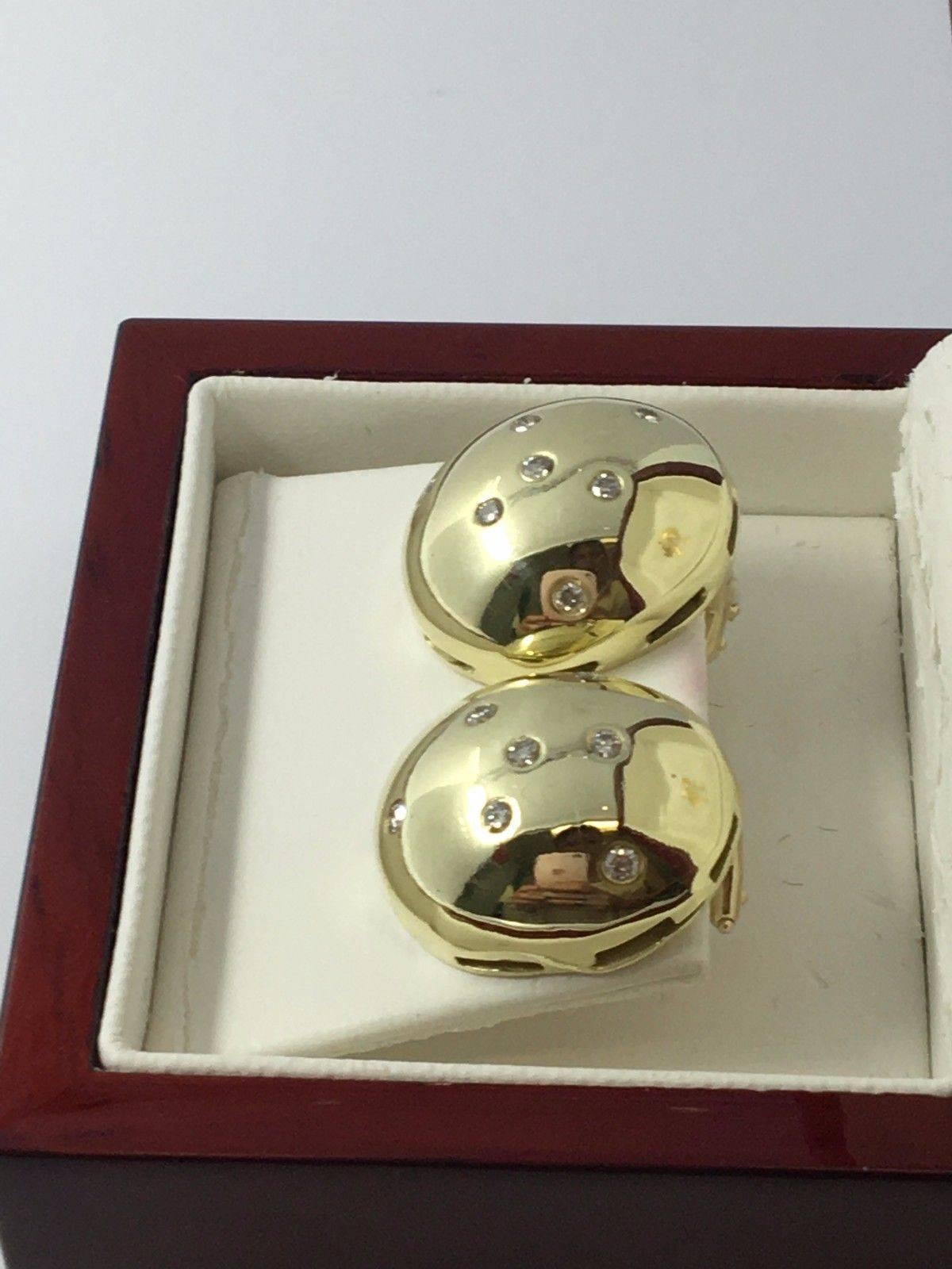Diamond Gold Dome Clip Earrings For Sale 2