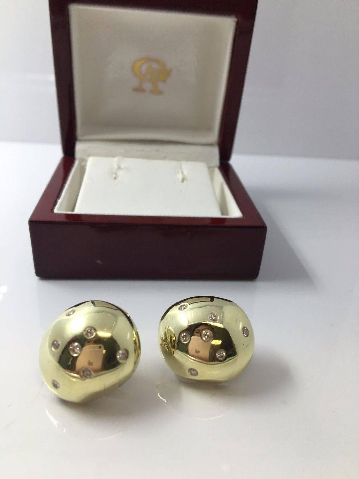 Diamond Gold Dome Clip Earrings For Sale 3