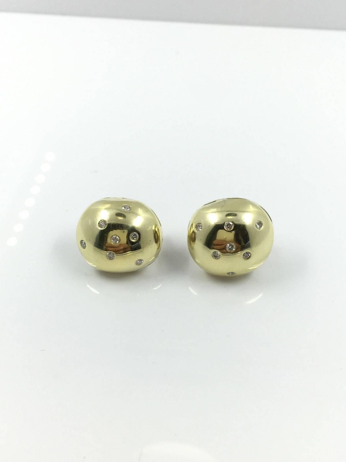 Diamond Gold Dome Clip Earrings For Sale 4