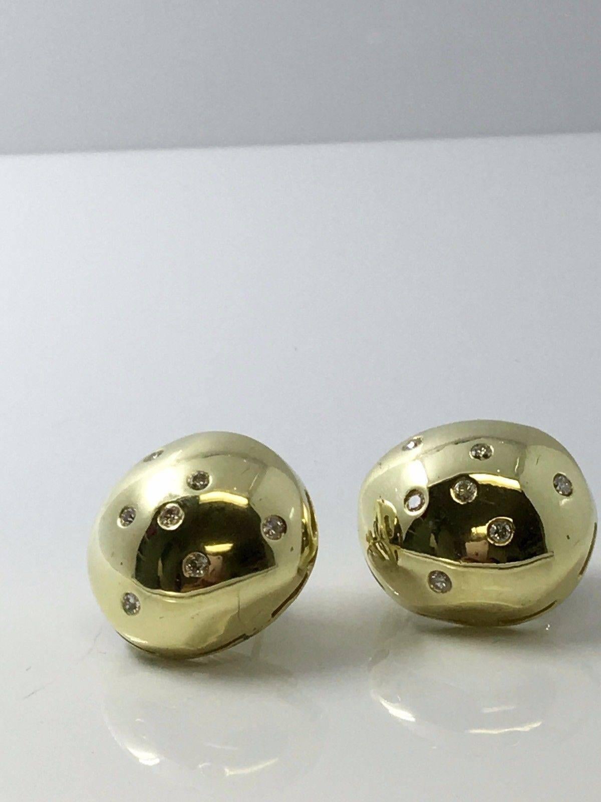 Diamond Gold Dome Clip Earrings For Sale 5