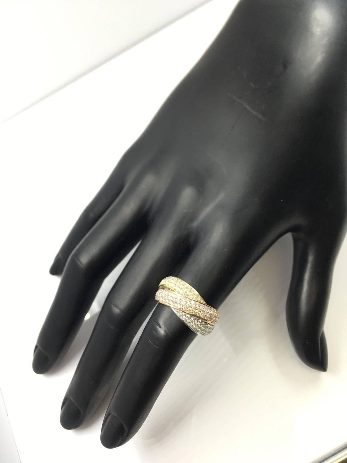 Cartier Large Trinity 4.64 Carats Diamonds Tricolor Gold Wedding Band Ring In Excellent Condition In Miami, FL