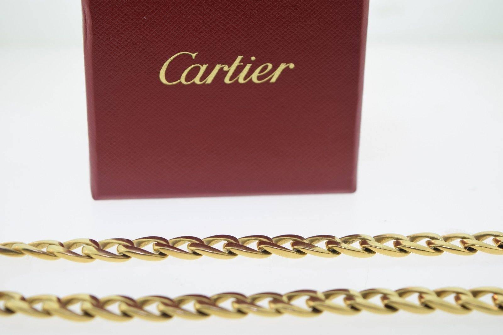 A beautiful everyday piece, weighing 90 grams of 18k yellow gold. This necklace is 100% authentic, comes with original Cartier box, shipped overnight. The perfect gift and piece for everyday wear.
Metal: Yellow Gold

Purity: 18k

Includes: