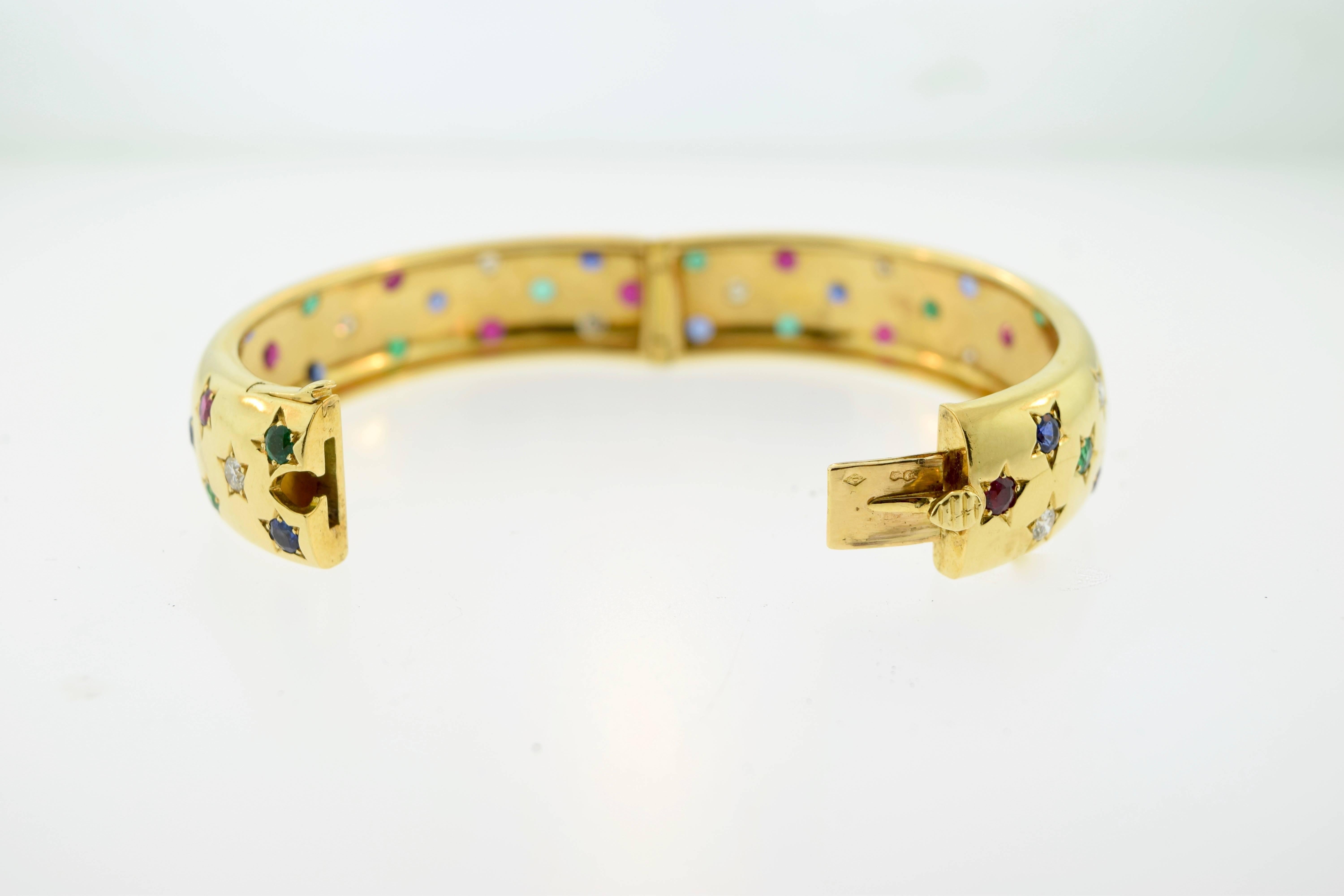Cartier Emerald Sapphire Ruby Diamond Gold Star Setting Bangle Bracelet 1