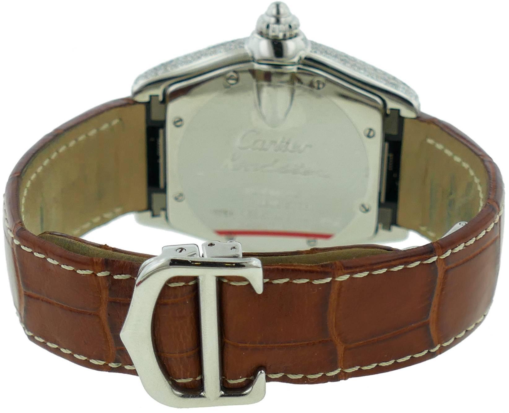 Women's or Men's Mens Cartier Roadster Diamond Encrusted Stainless Steel Watch