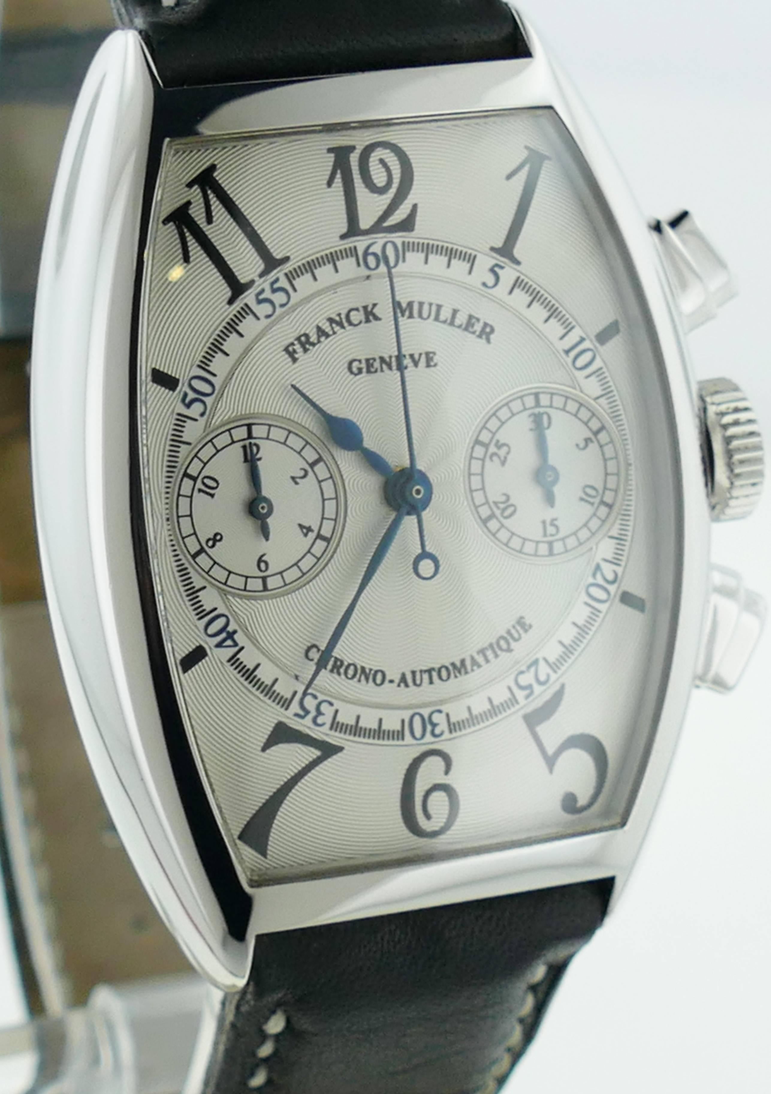 Mens Franck Muller 5850CCDF Casablanca Chronograph 18K White Gold Auto Watch In Excellent Condition In Miami, FL