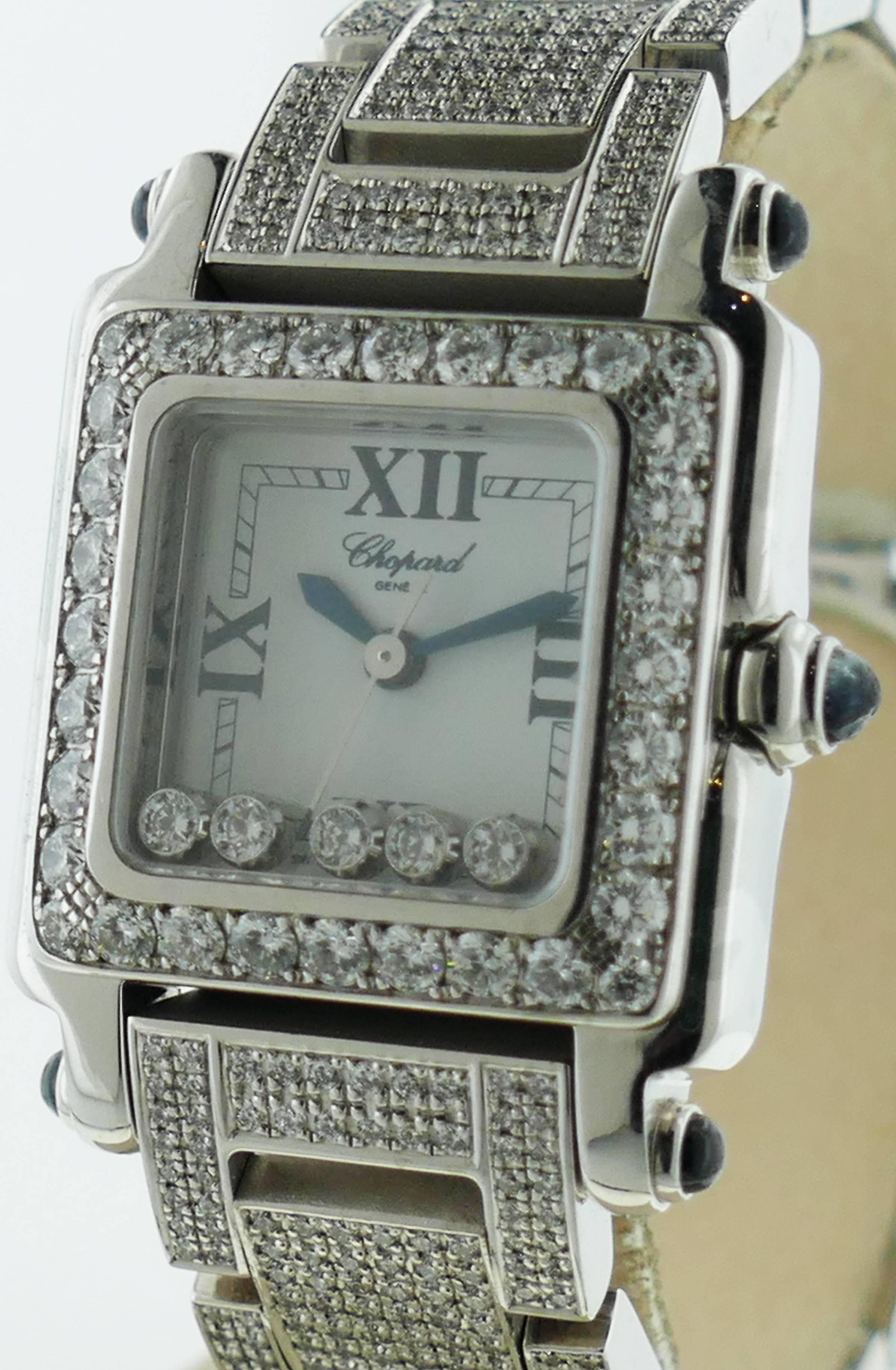 Ladies Chopard Happy Sport Diamond Steel Watch w/18k White Gold Diamond Bracelet In Excellent Condition For Sale In Miami, FL