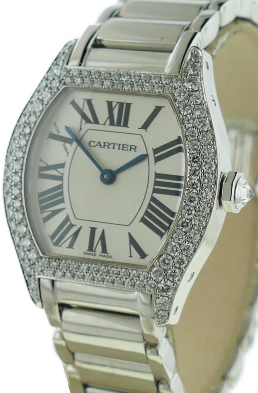 Women's Ladies Cartier Tortue 18k White Gold Diamond Watch on a Bracelet