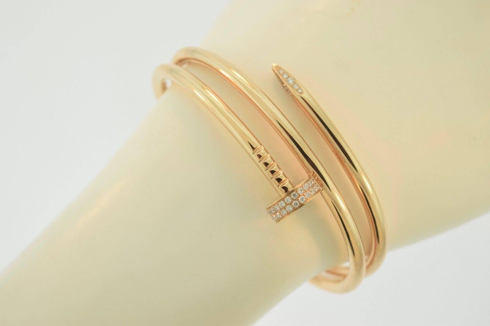 Cartier Juste Un Clou 18k Rose Gold Bracelet with Diamonds, Size 18 1