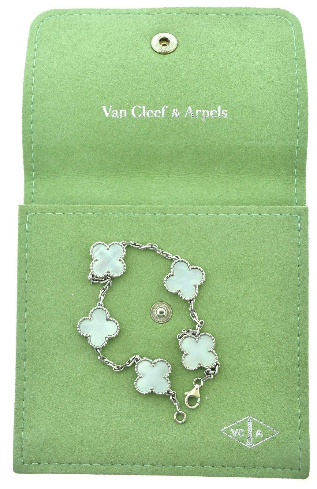 Van Cleef & Arpels Mother of Pearl Vintage Alhambra 5 Motifs Bracelet In Excellent Condition In Miami, FL