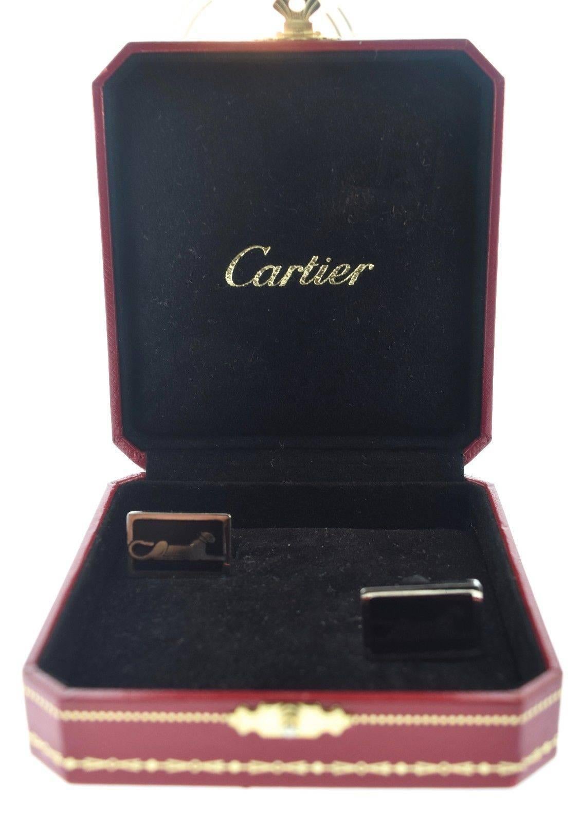 Cartier Sterling Silber Panther Manschettenknöpfe, Box im Angebot 3