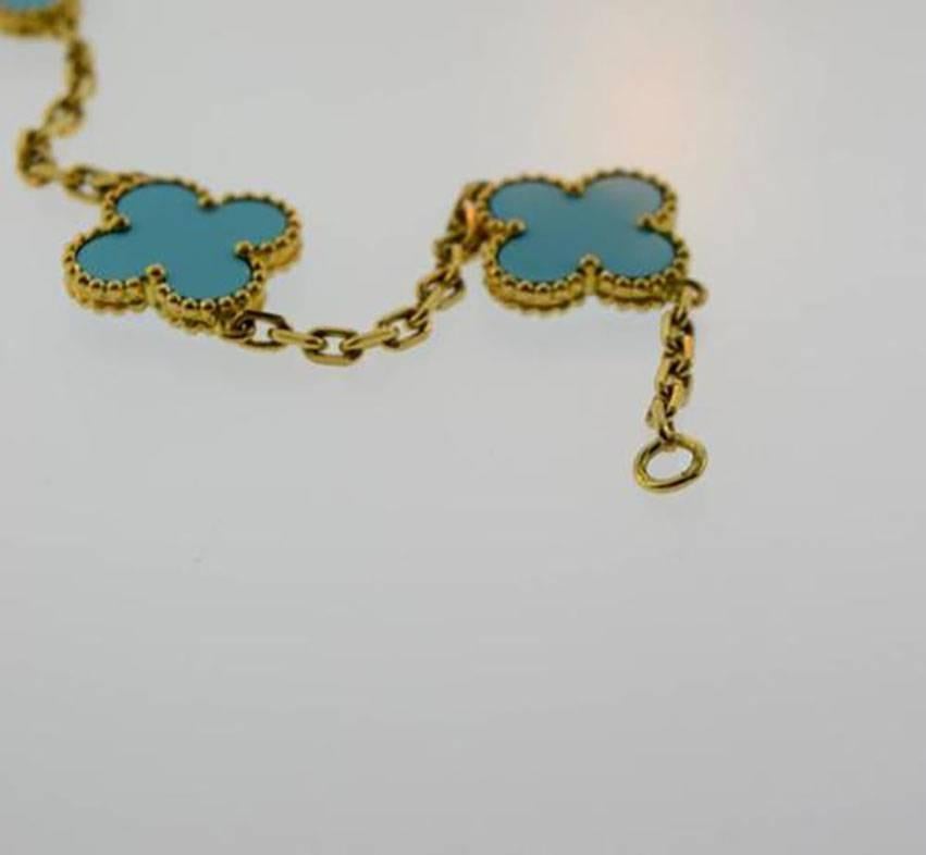 Van Cleef & Arpels Turquoise Alhambra 10 Motif Necklace For Sale 1