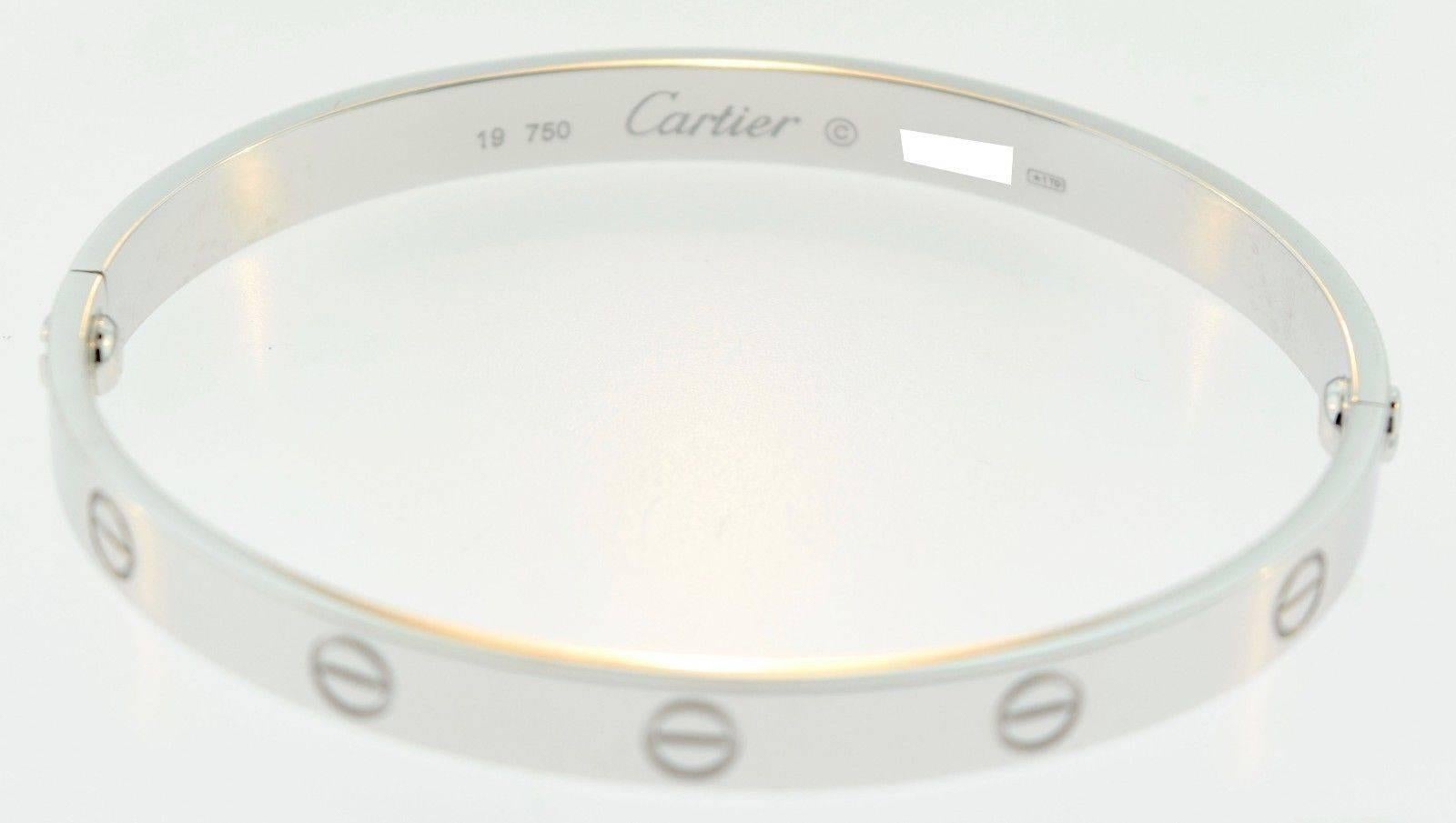 Cartier White Gold LOVEBracelet, Size 19 For Sale 1