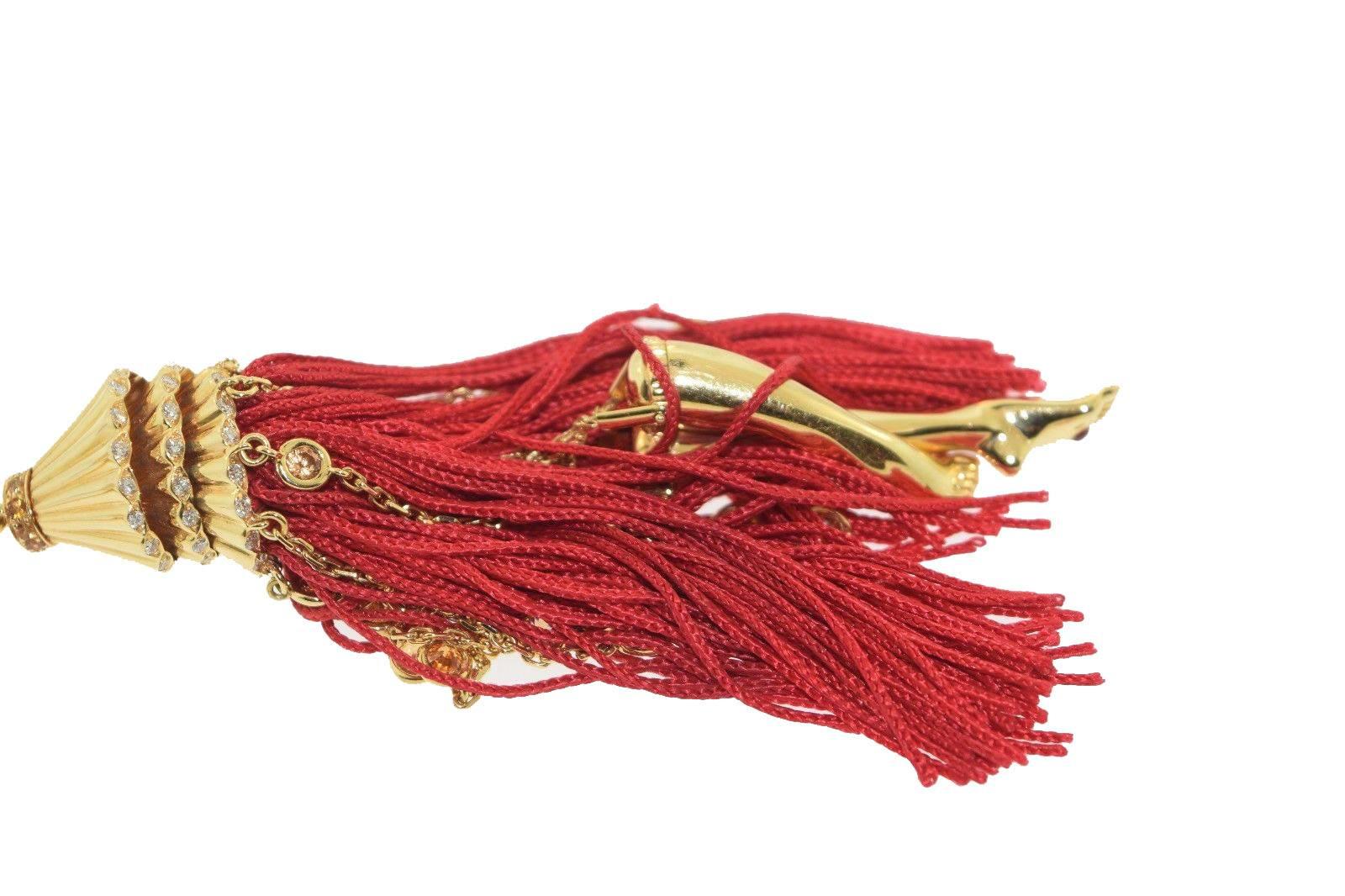Women's or Men's Boucheron Gold Gemstone Red Secret Fringe Necklace