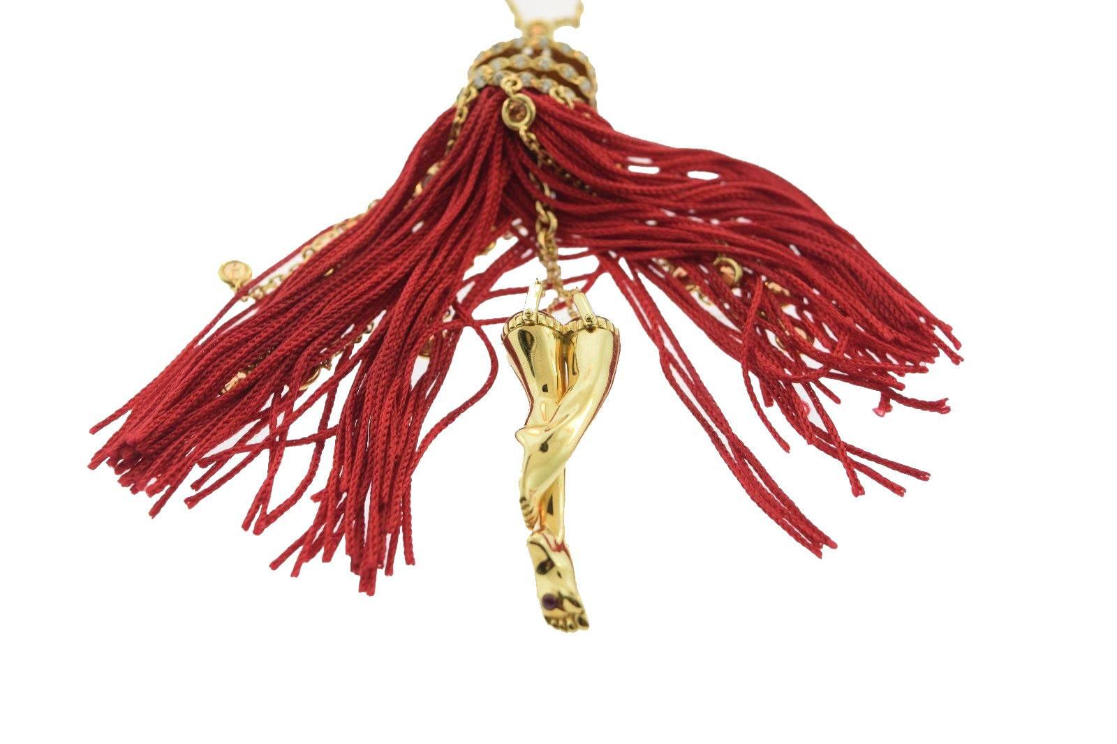 Boucheron Gold Gemstone Red Secret Fringe Necklace In Excellent Condition In Miami, FL
