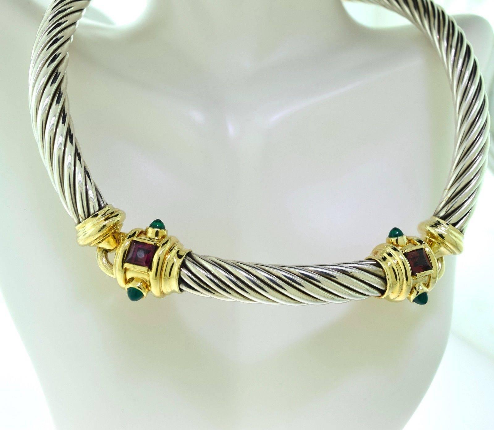 Women's or Men's Vintage David Yurman Emerald & Rubellite Choker Necklace For Sale