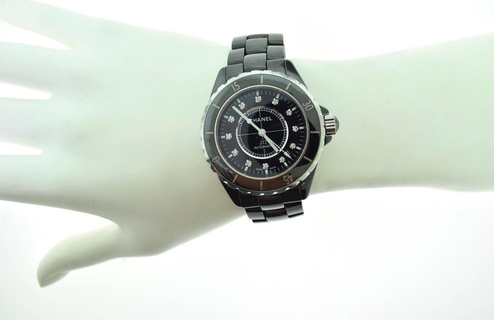 Chanel J12 42mm Diamond Black Ceramic Watch In Excellent Condition For Sale In Miami, FL