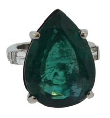 AAA Pear Shape Emerald Natural Beryl Ring w/ Diamonds, AGL Papers 19.47 TCW
