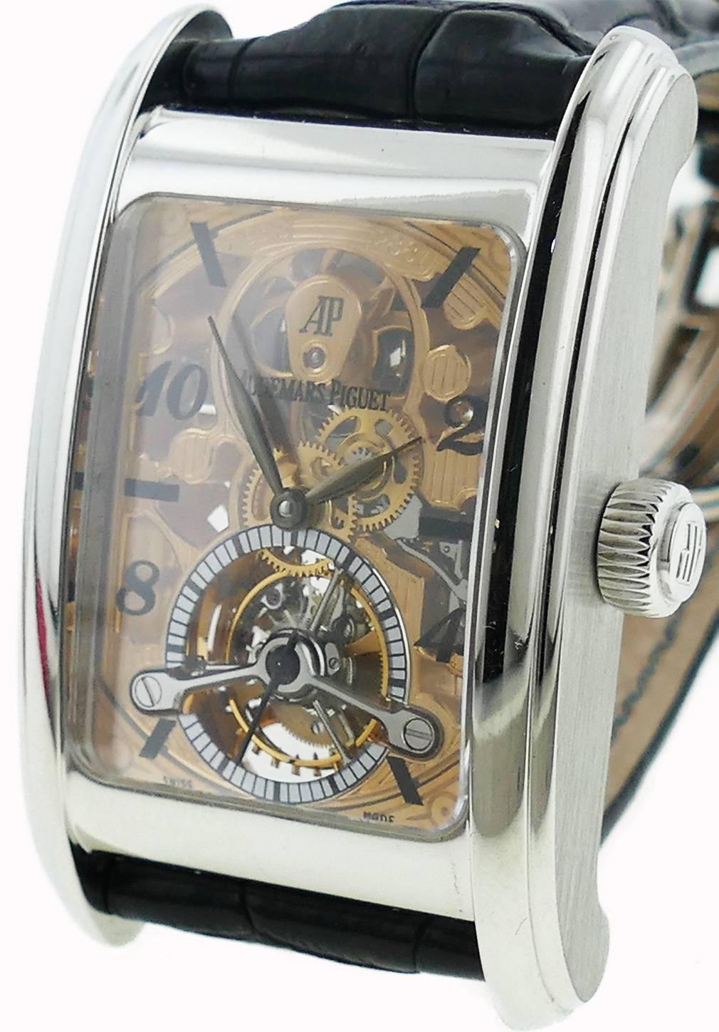 Men's  Audemars Piguet Edward Piguet Platinum Skeleton Dial Tourbillon Wristwatch  For Sale