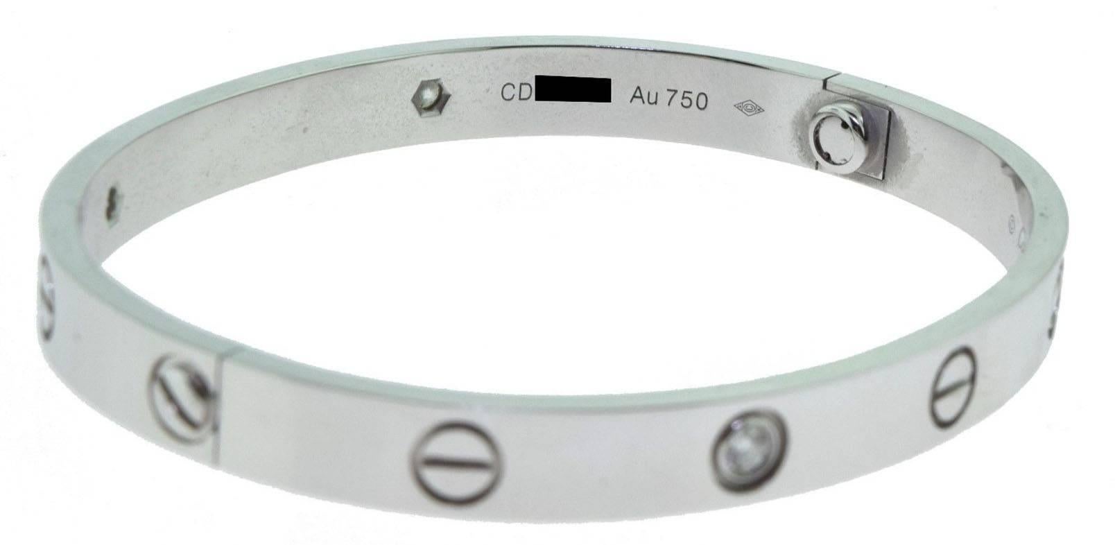 Cartier White Gold Love Bracelet  with 4 Diamonds In Excellent Condition For Sale In Miami, FL