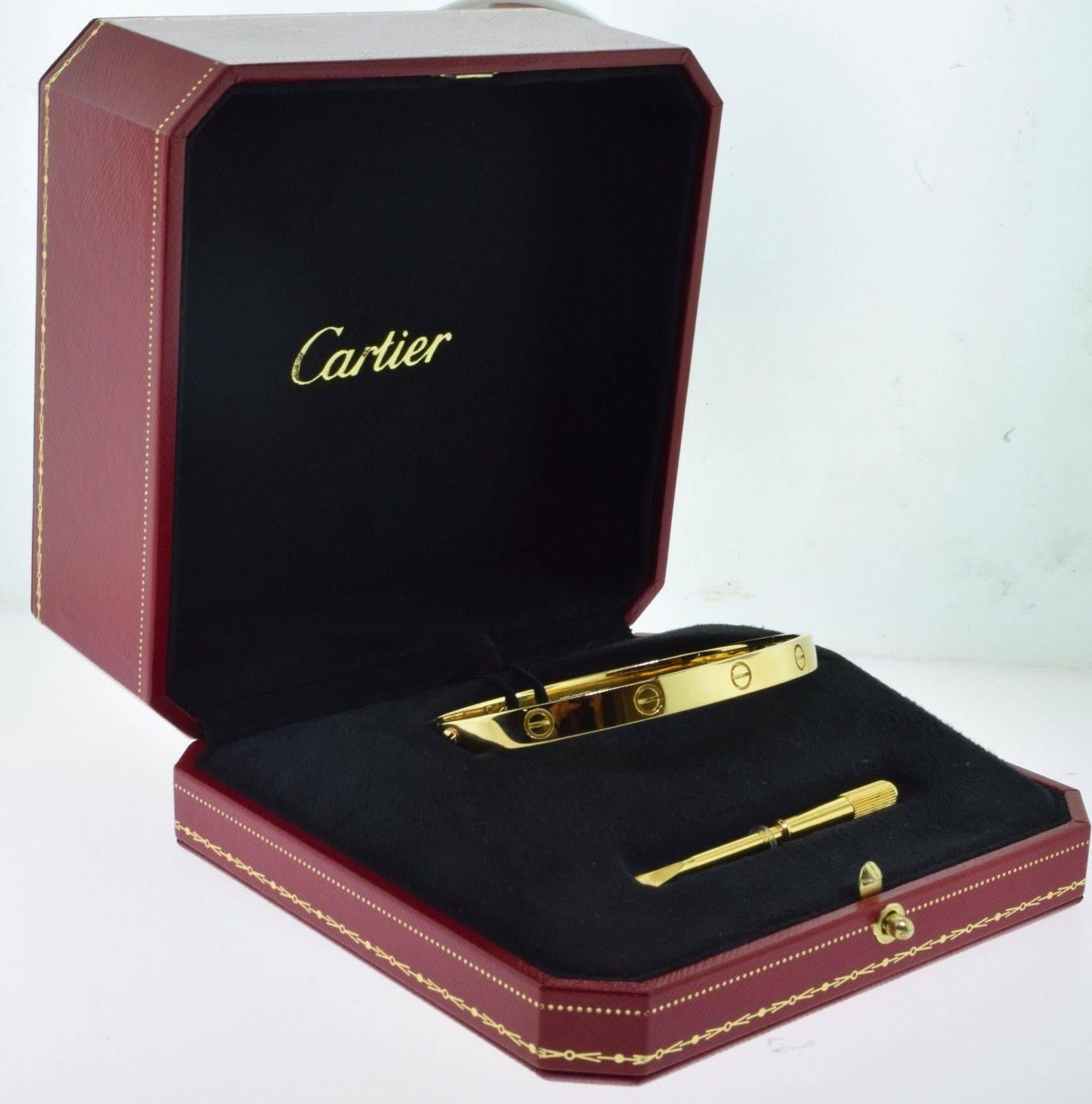 Cartier Yellow Gold Love Bracelet Size 21 In Excellent Condition For Sale In Miami, FL