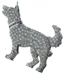Platinum Large Diamond Dog Brooch Pin with Ruby Collar