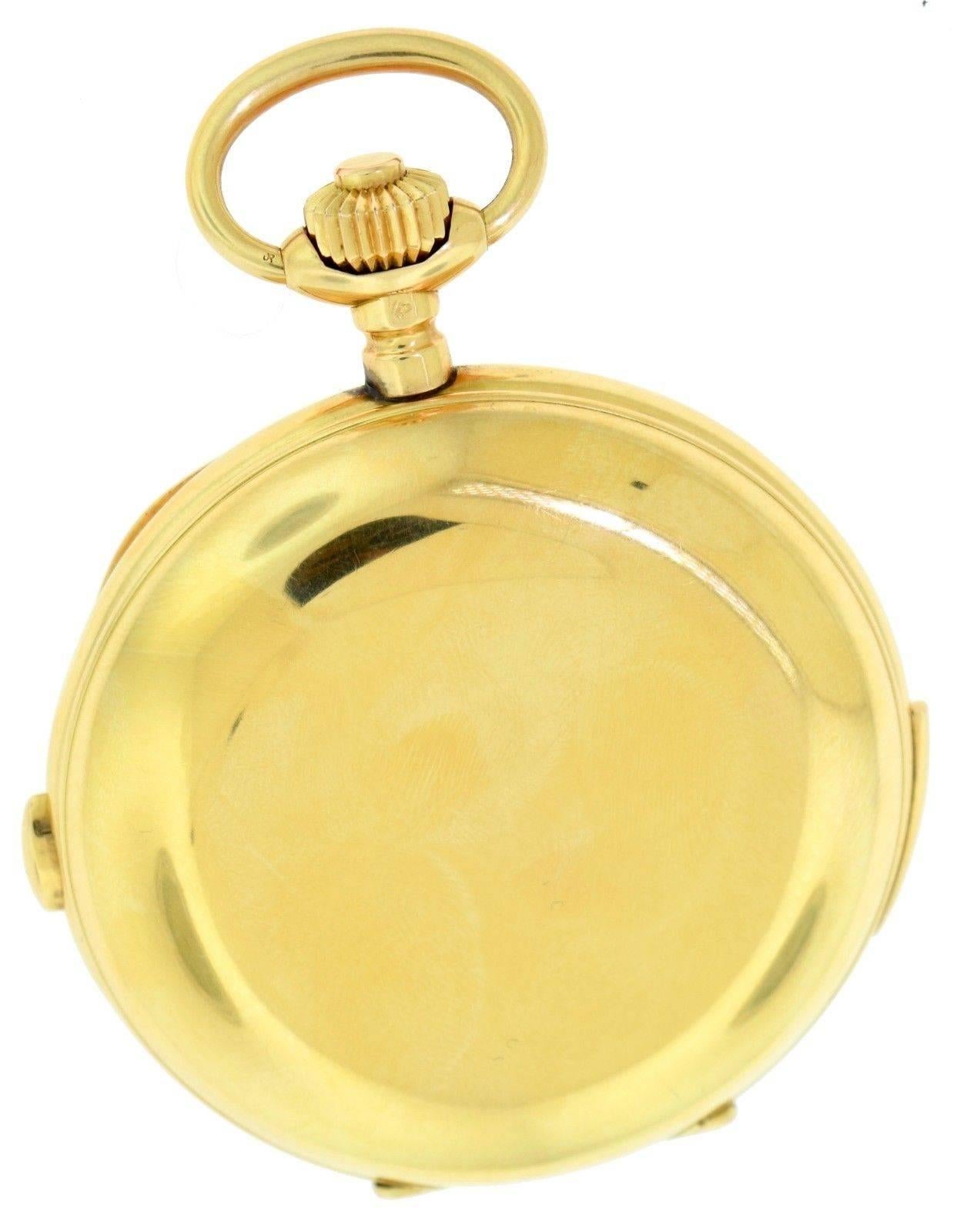 Vintage Swiss 18k Yellow Gold Quarter Repeater Pocket Watch For Sale 2
