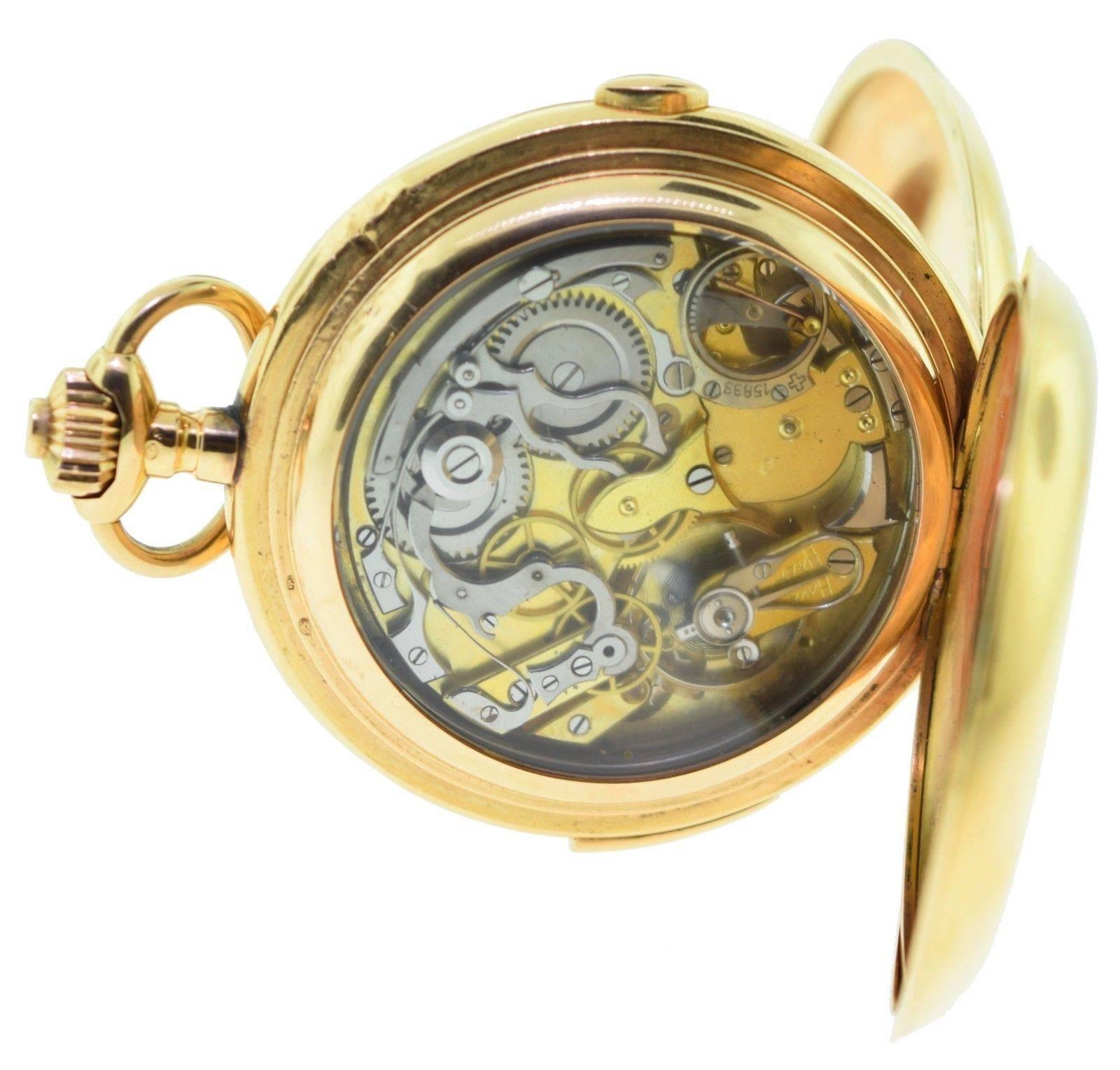 Vintage Swiss 18k Yellow Gold Quarter Repeater Pocket Watch For Sale 1