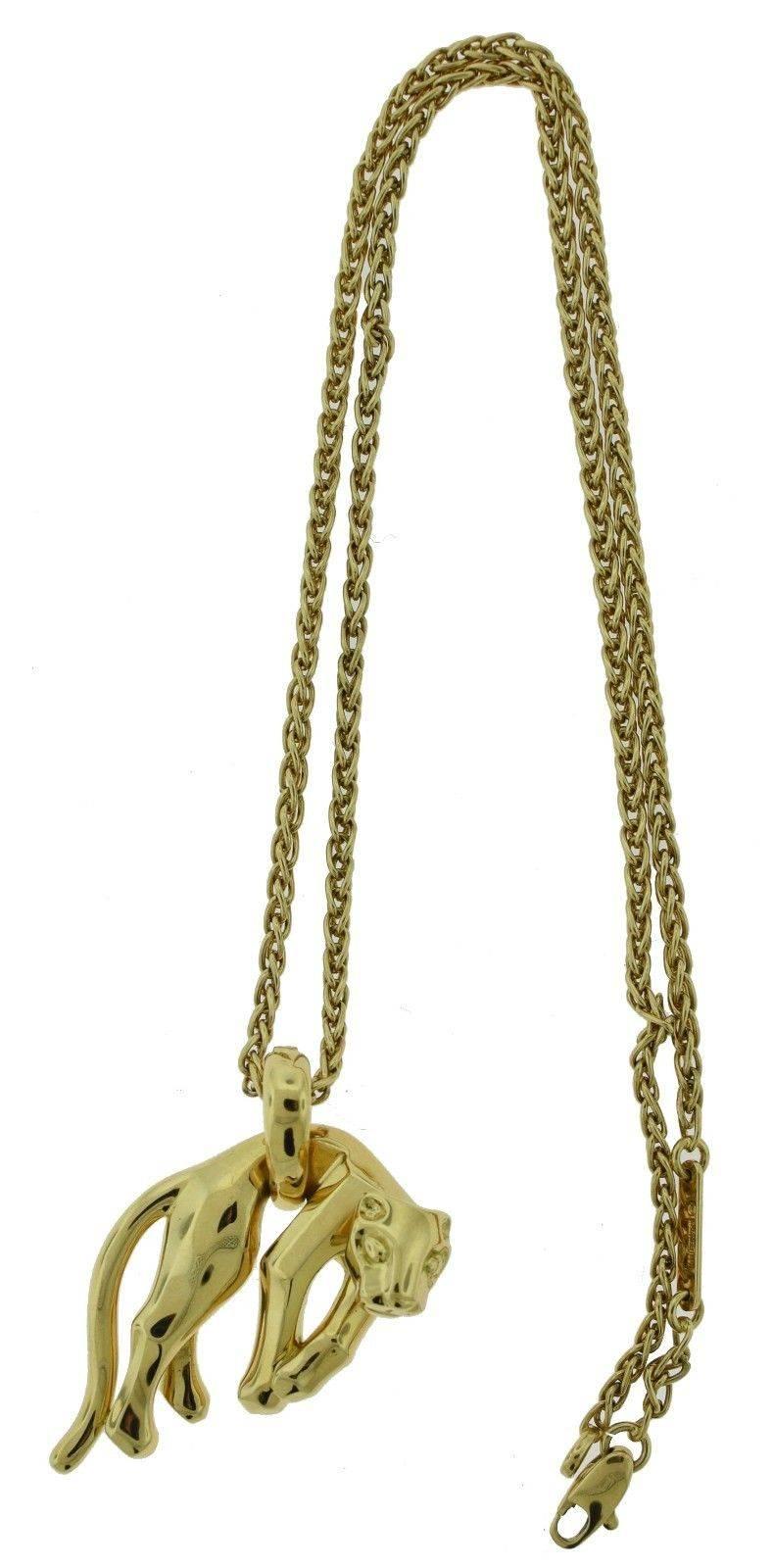 Cartier Yellow Gold Panthère Pendant with separate Cartier Chain For Sale 2