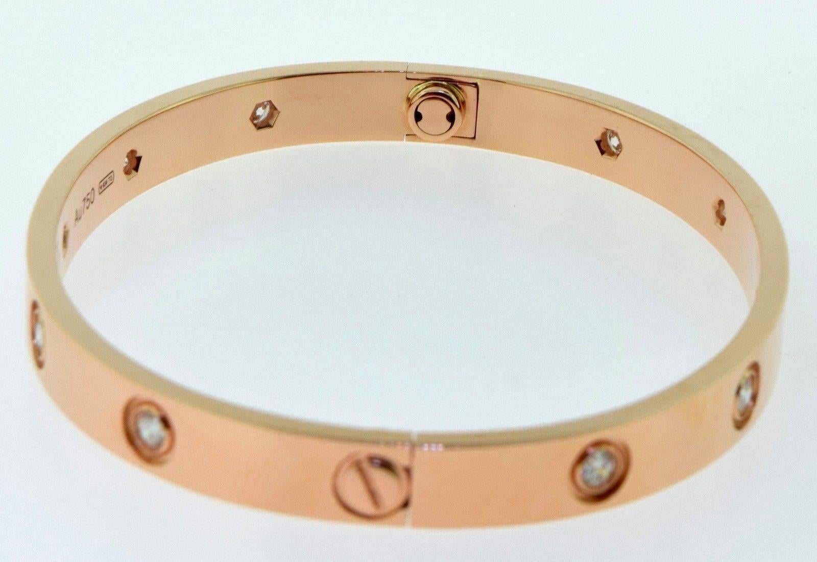 Cartier Rose Gold 10 Diamonds LOVE Bracelet Size 17 In Excellent Condition For Sale In Miami, FL