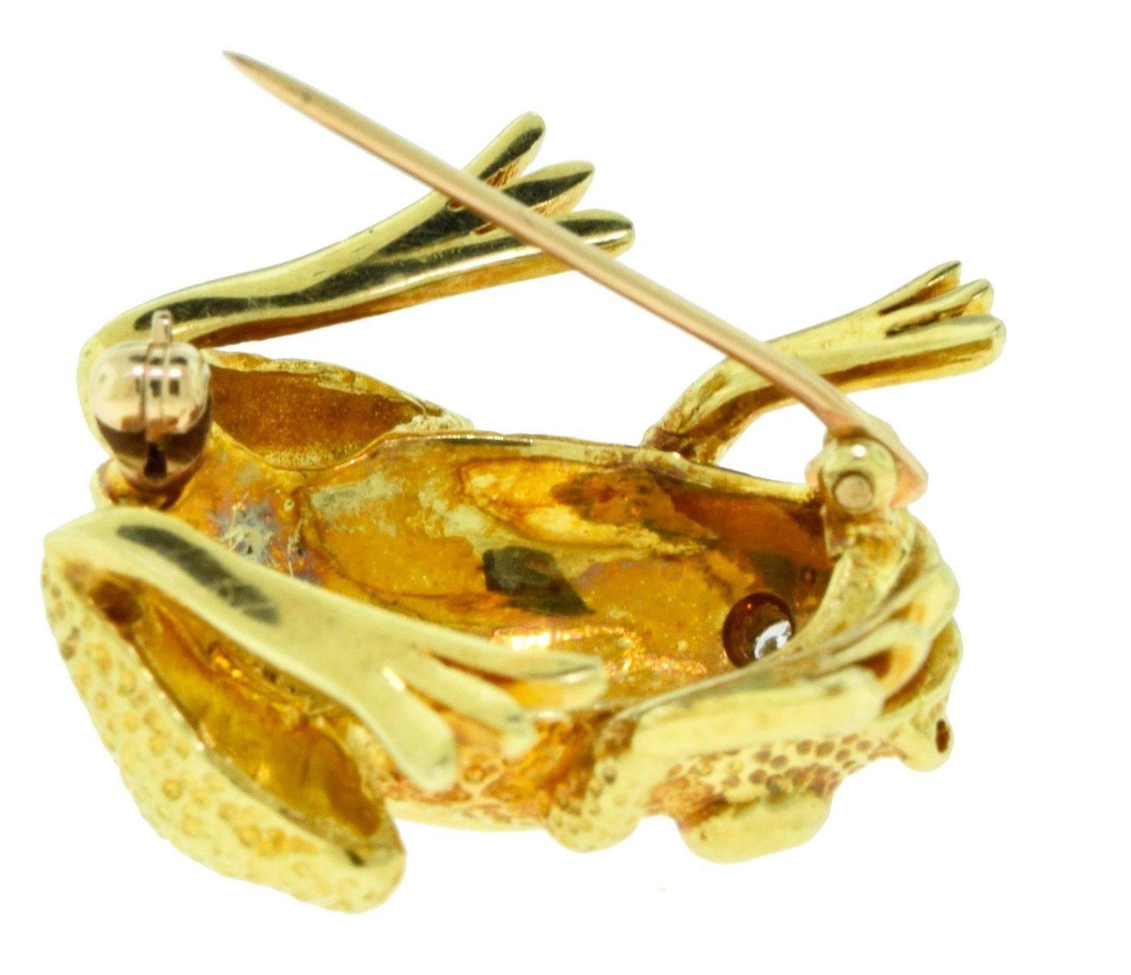 Tiffany & Co. Yellow Gold Frog Pin with Diamond Eyes For Sale 1