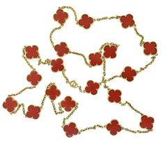 Van Cleef & Arpels Red Coral Vintage Alhambra Yellow Gold 20 Motif Necklace