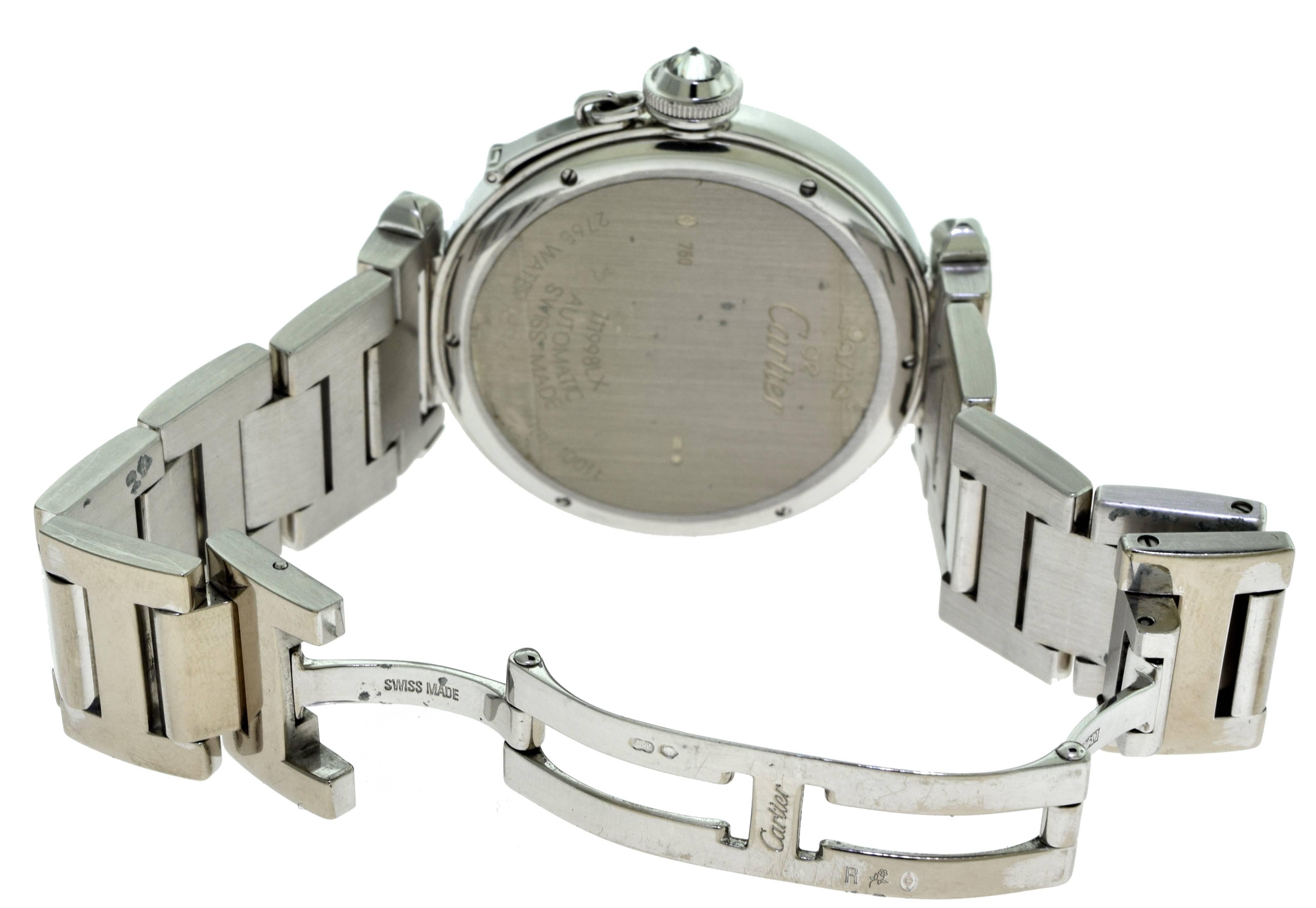 Women's or Men's Cartier Pasha de Cartier White Gold Watch with Diamonds, Ref. #2765 For Sale