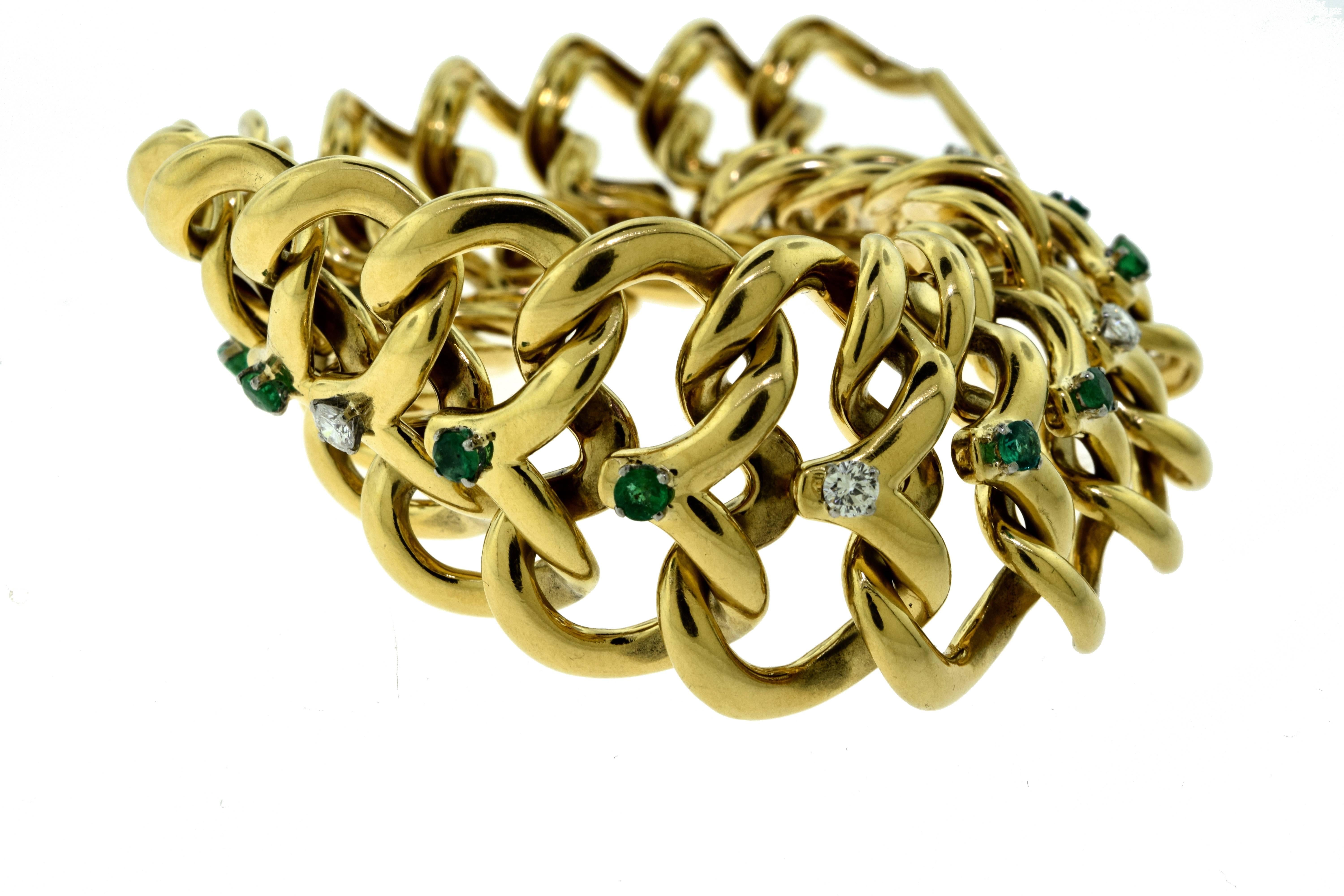 Women's or Men's Van Cleef & Arpels Diamond and Emerald Yellow Gold Longchain Bracelet For Sale