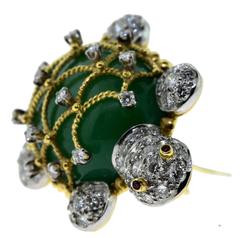 Hammerman Chrysoprase and Diamond Turtle Brooch