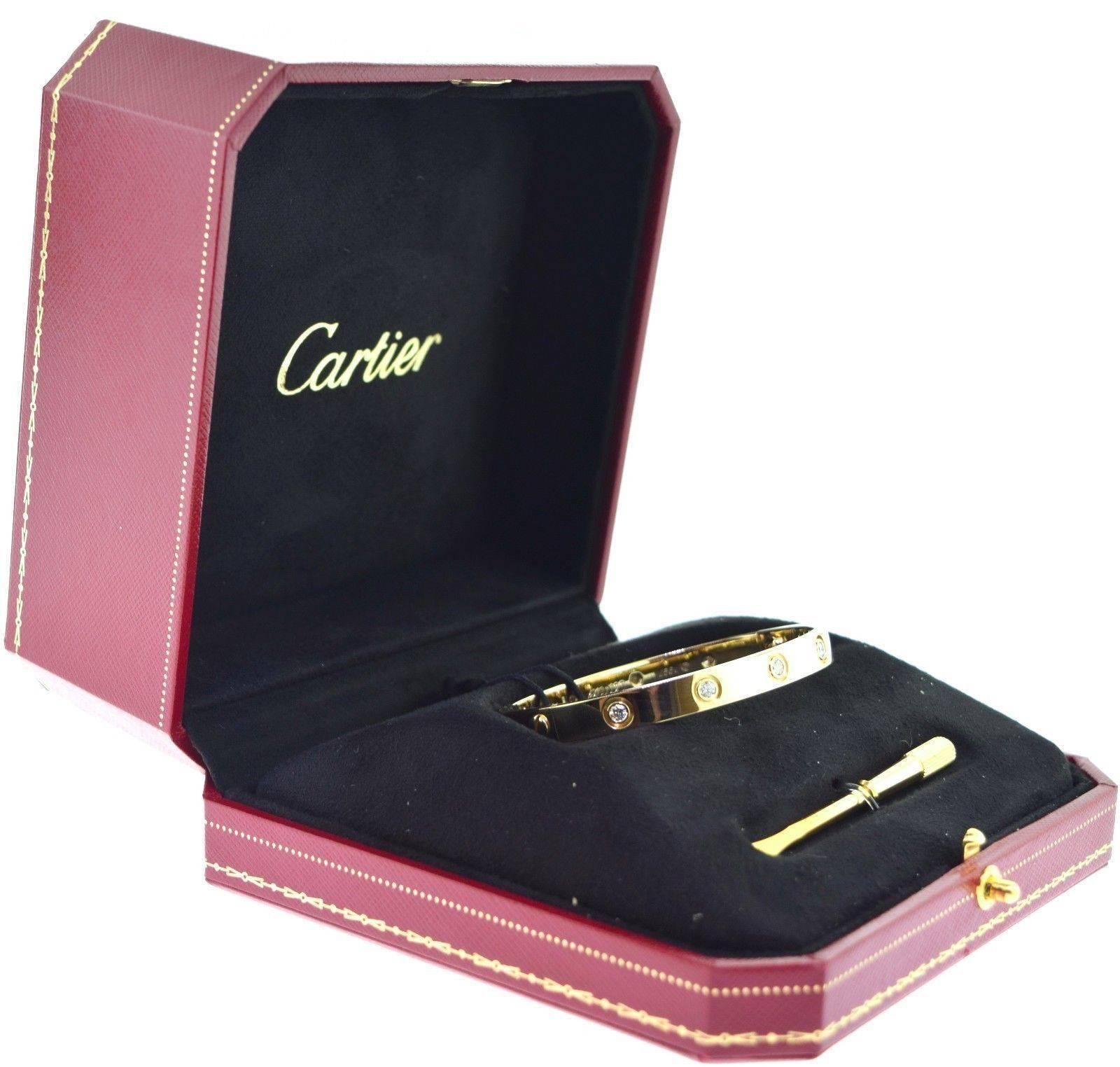 Women's or Men's Cartier Yellow Gold Love Bracelet, 10 Diamonds, Size 16 For Sale