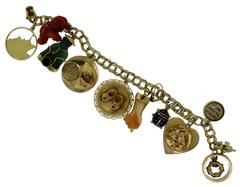 Vintage Multi-Stone and Enamel Yellow Gold Charm Bracelet