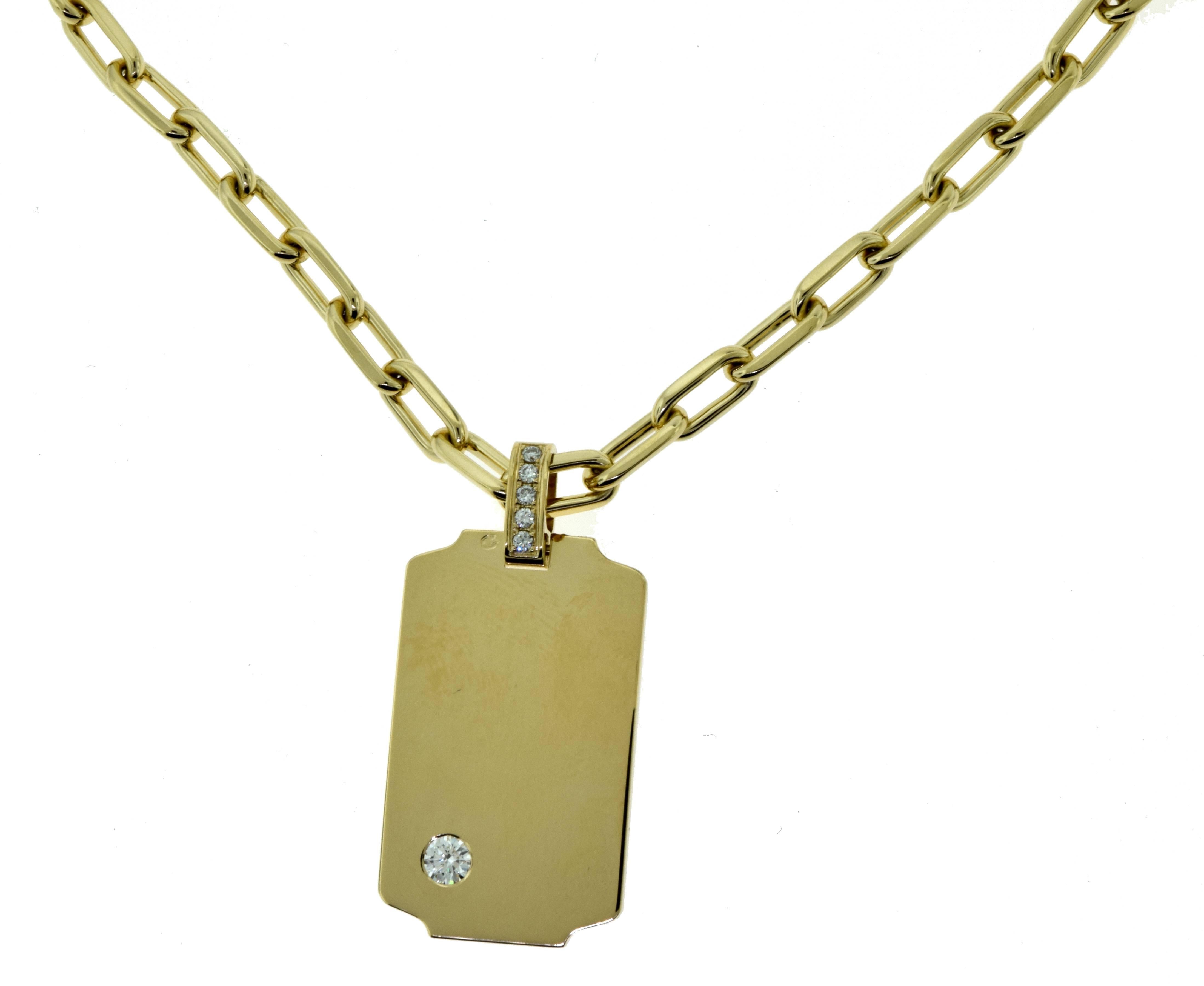 Designer: Cartier
Metal: Yellow Gold
Metal Purity: 18k
Stone: Diamond
Total Carat Weight: 0.22 ct
Total Item Weight (grams): 38.8
Chain Length: 16 inches
Pendant Length: 1.14 inches
Pendant Width: 0.71 inches
Hallmark: Cartier 750 Serial Number