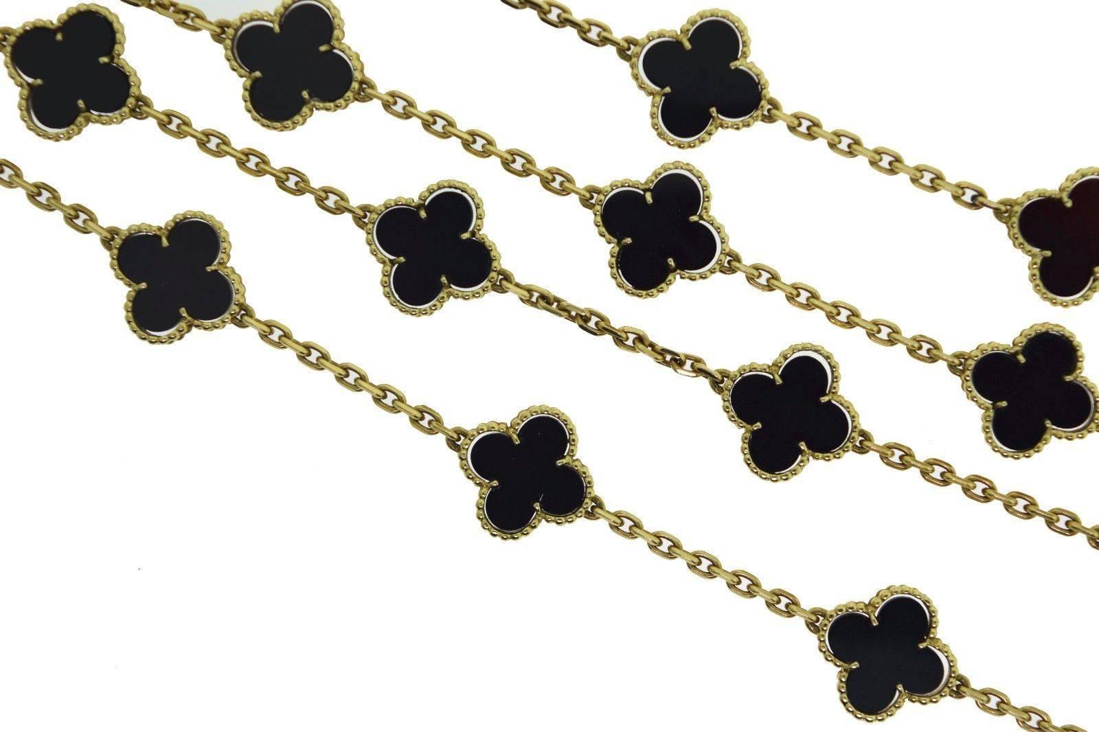 Designer: Van Cleef & Arpels
Collection: Vintage Alhambra
Metal: Yellow Gold
Metal Purity: 18k
Stones: Black Onyx
Chain Length: approx 32.5